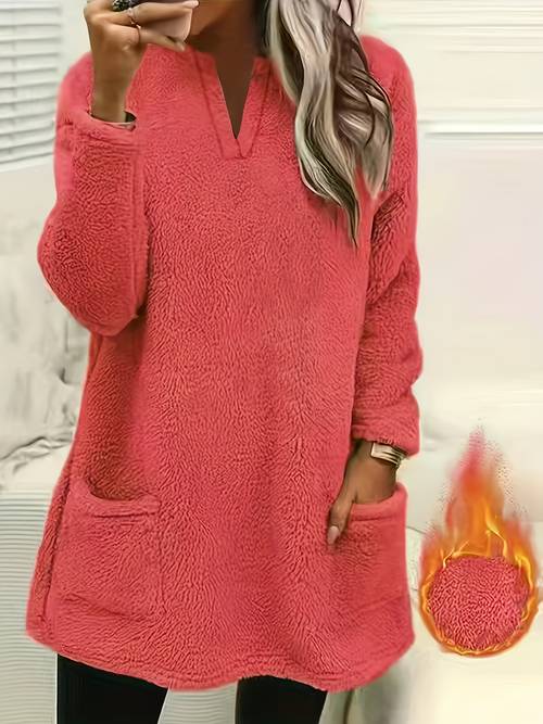 item picture autumn winter womens new comfortable casual solid color v neck long sleeve pullover double pocket sweatshirt