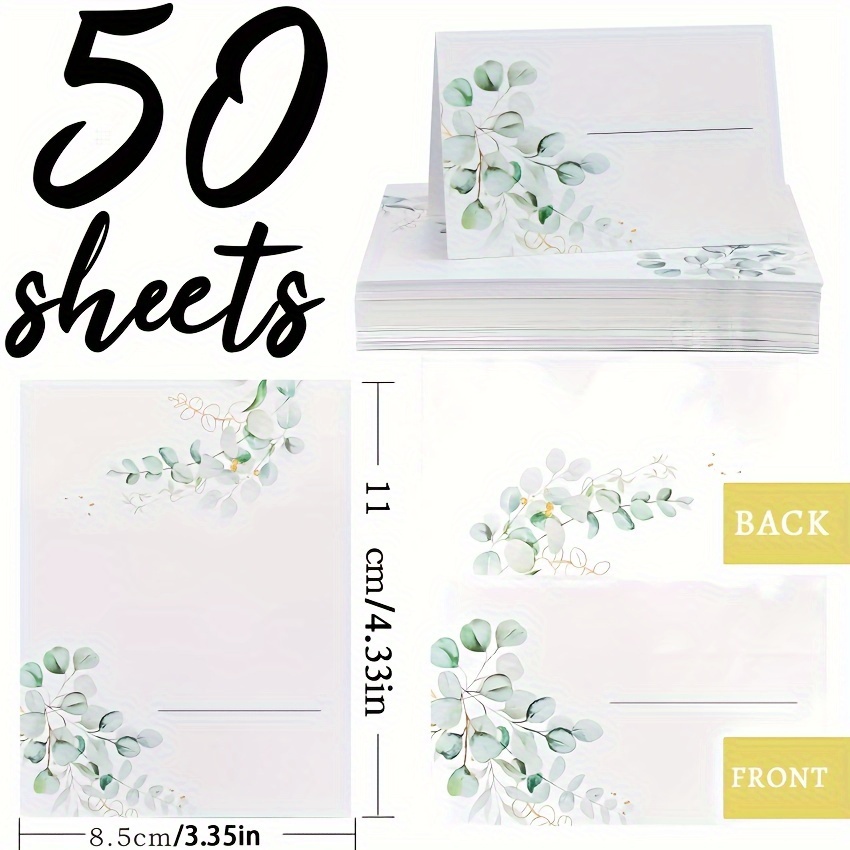 50pcs/set, Foldable Upright Table Card, Fresh And Hand Written Seat Card, Family Banquet And Conference Seat Name Card, Wedding Decoration Card Table