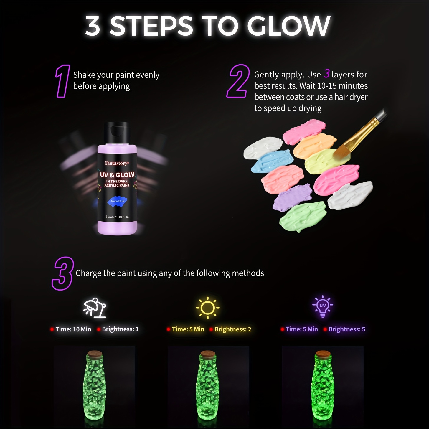 10 colors glow in dark paint 60ml 2oz neon glow Temu