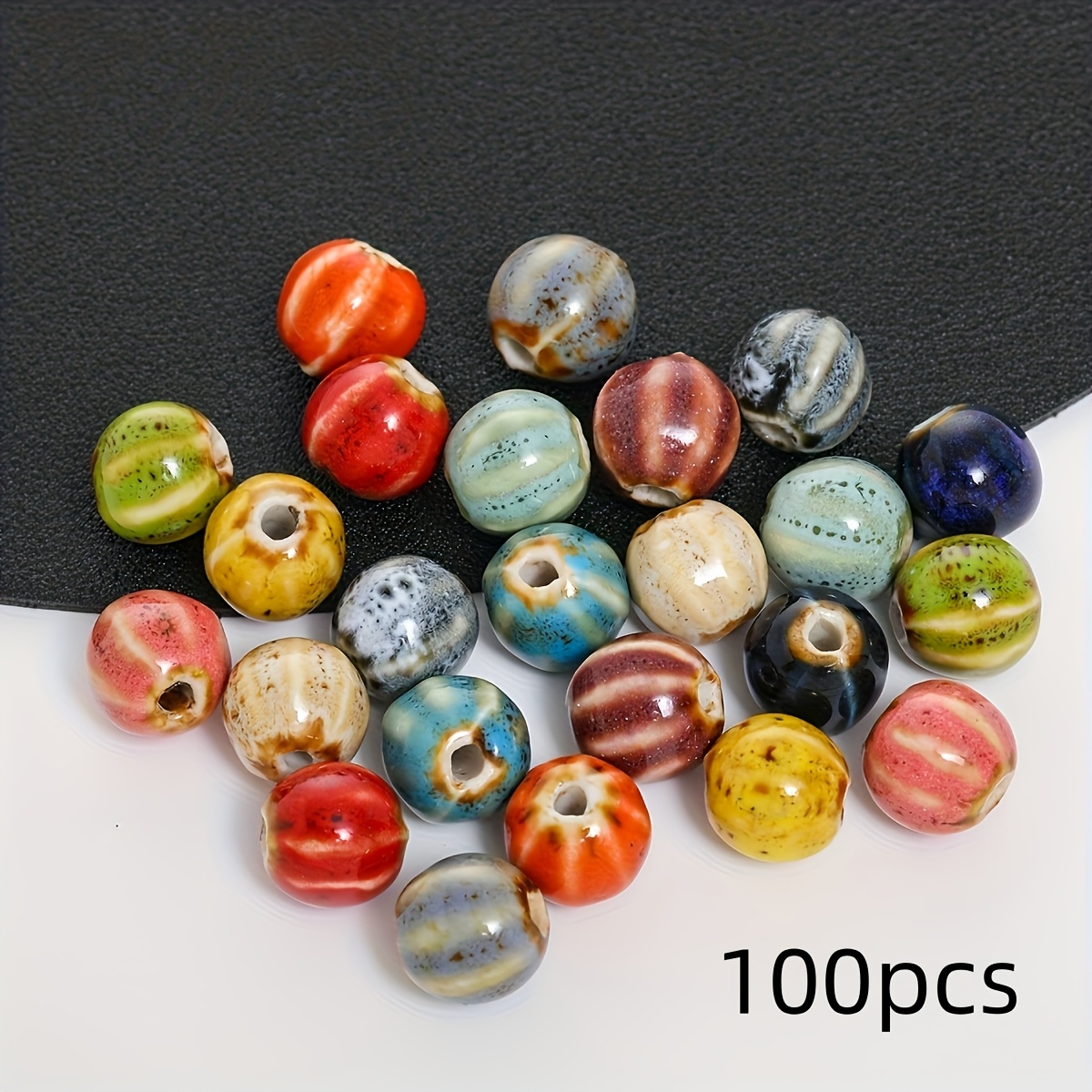 TEMU 100pcs 12mm Round Ceramic Beads Hole Beads Handmade Ceramic Beads Decorative Beads For Jewelry Making (random Color)