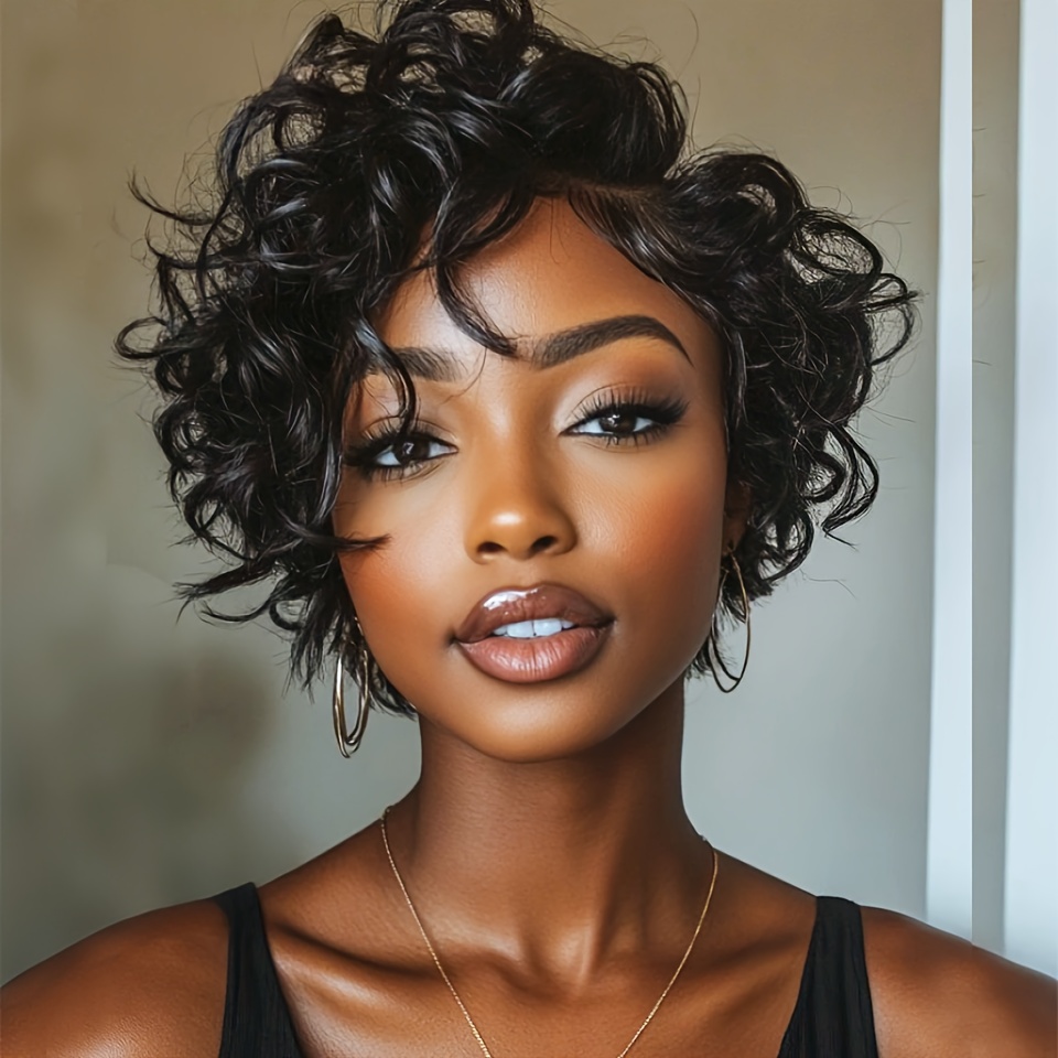 TEMU Synthetic Curly Wig With Bangs Heat Resistant Wigs Short Brown Wigs For Women Nice Hair Short Haircuts For Women