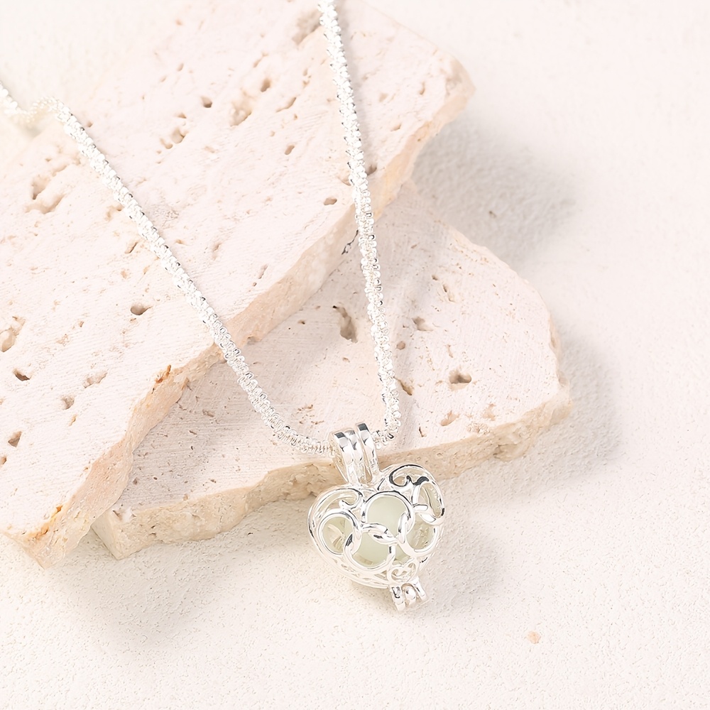 Copper Hollow-out Heart Luminous Pendant Necklace