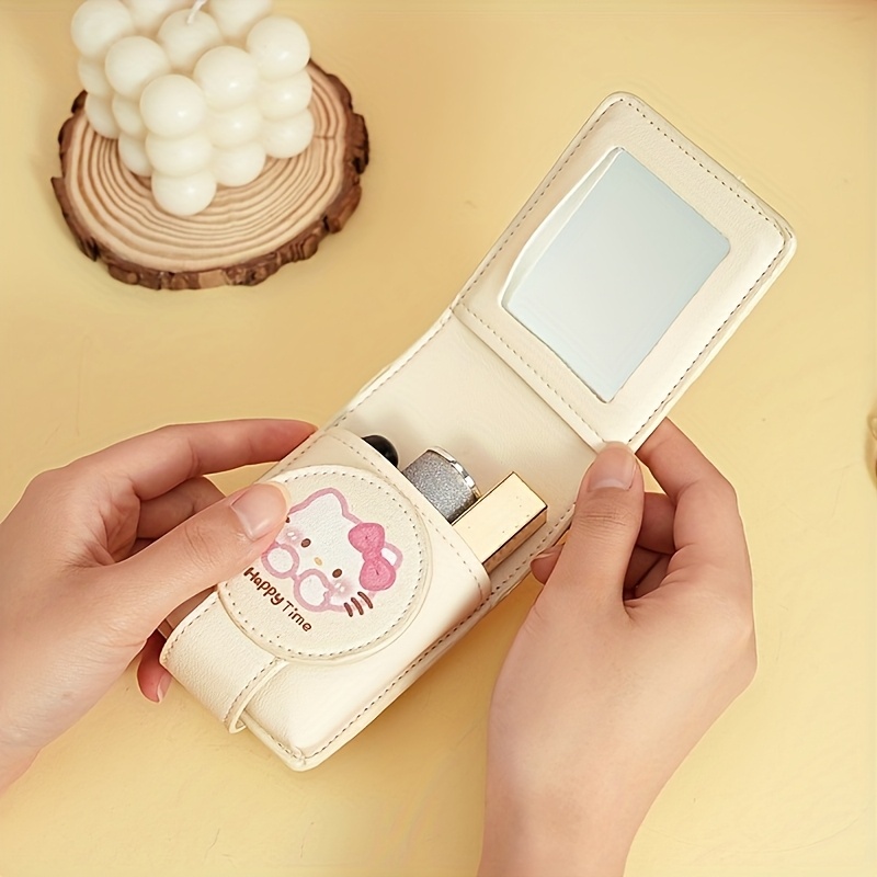 Sanrio Hello Kitty Women’s Compact Mirror Wallet – Cute Clutch with Lipstick Holder, Coin Purse & Keychain, Portable Travel Organizer, White, Hello Kitty Coin Purse, Sanrio