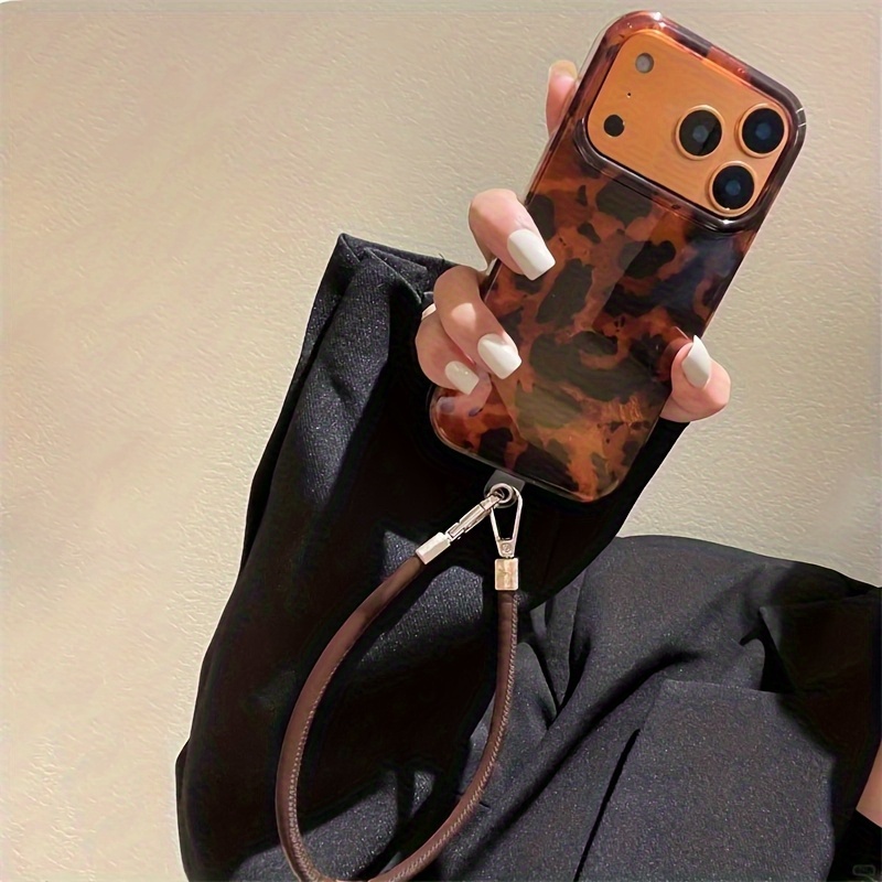 TEMU Phone Case - Pattern Printed Ind Amber Leopard Phone Case With Lanyard, Compatible With Iphone 11, 12, 13, 14, 15, 16, 17 Pro Max, Mobile Phone