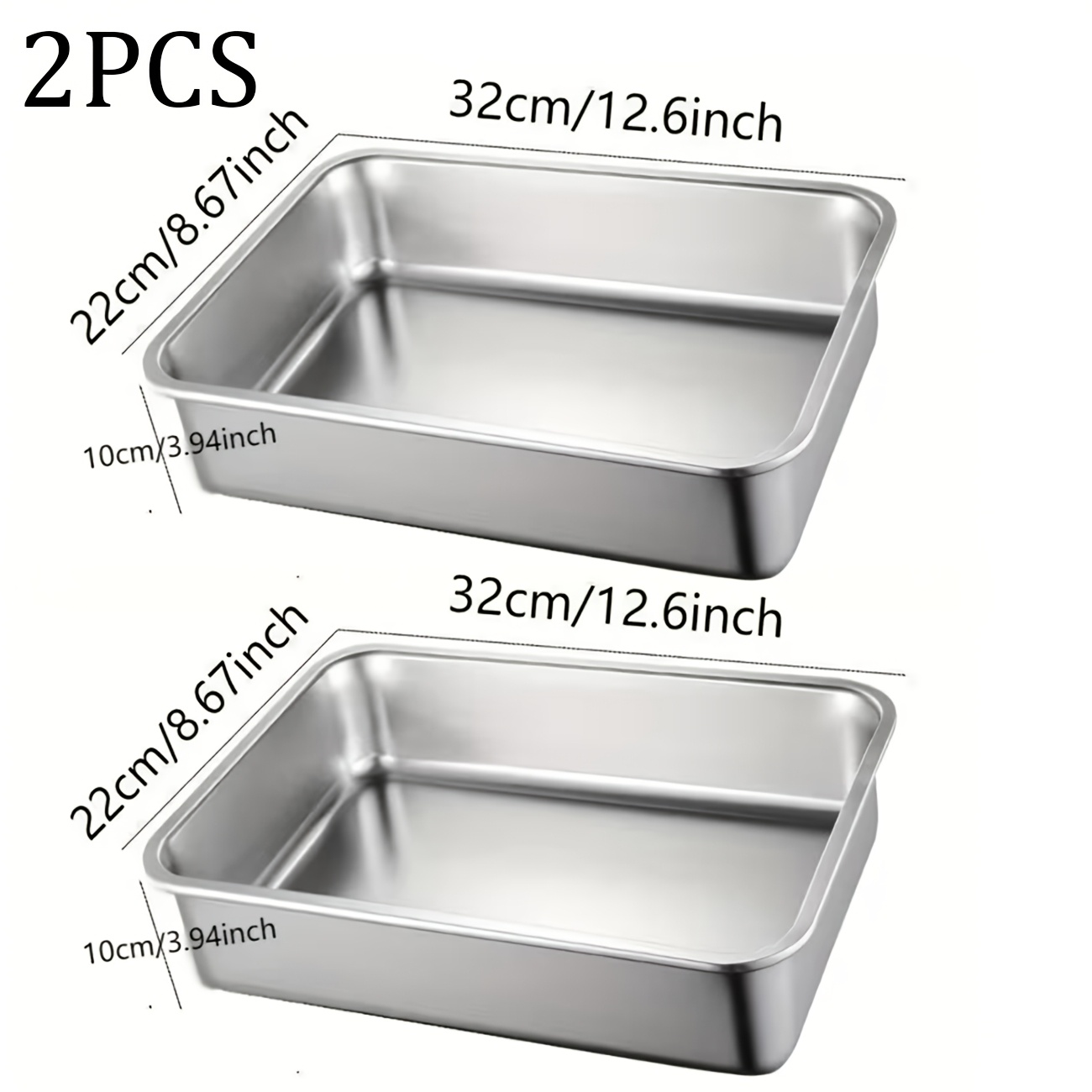 TEMU 2 Durable Stainless Steel Baking Pans, Thickened Rectangular Oven Trays, Suitable For Desserts, Bread, And Seafood, Large Air Fryer And Oven