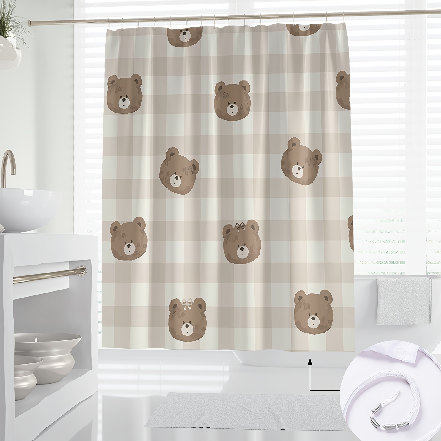 

Brown Bear Print Shower Curtain - Waterproof, Machine Washable With Hooks Included - All Bathroom Decor