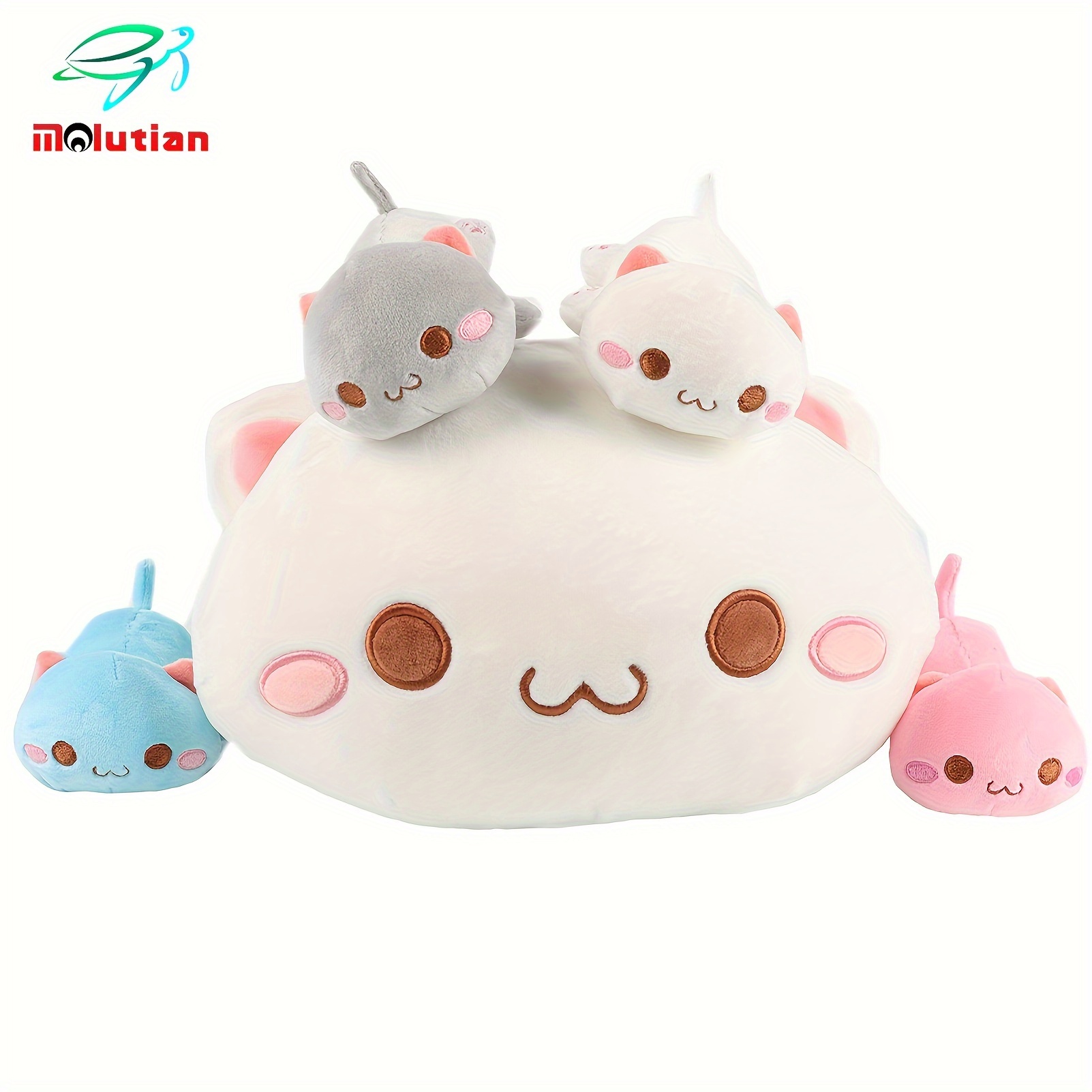 

5pcs Cute Lying Cat Plush Playset 46.5cm/18.3in Mommy Cat With 4 Baby Kittens In Mommy Cat's Belly Super Soft Cartoon Hugging Toy Gifts For Bedding Kids Sleeping Kawaii Pillow A Perfect Birthday Gift