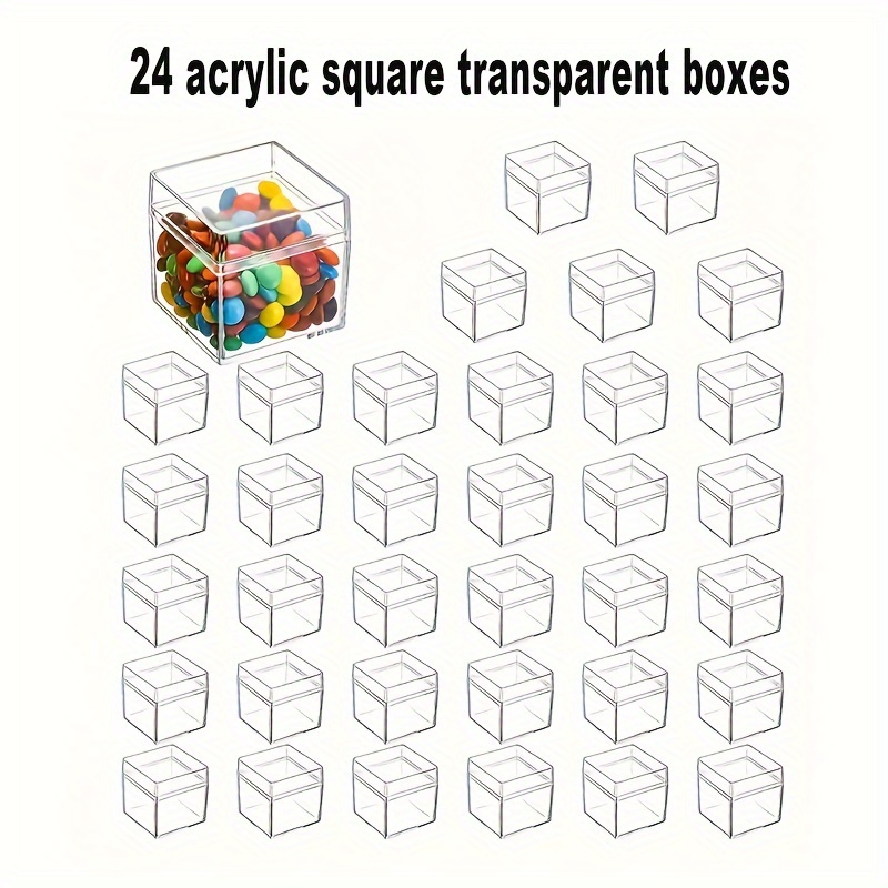 

24pcs Acrylic Square Transparent Boxes With Lids, Clear Cube Candy Storage Containers For Cosmetics, Jewelry, Party Favors - Durable Acrylic Material
