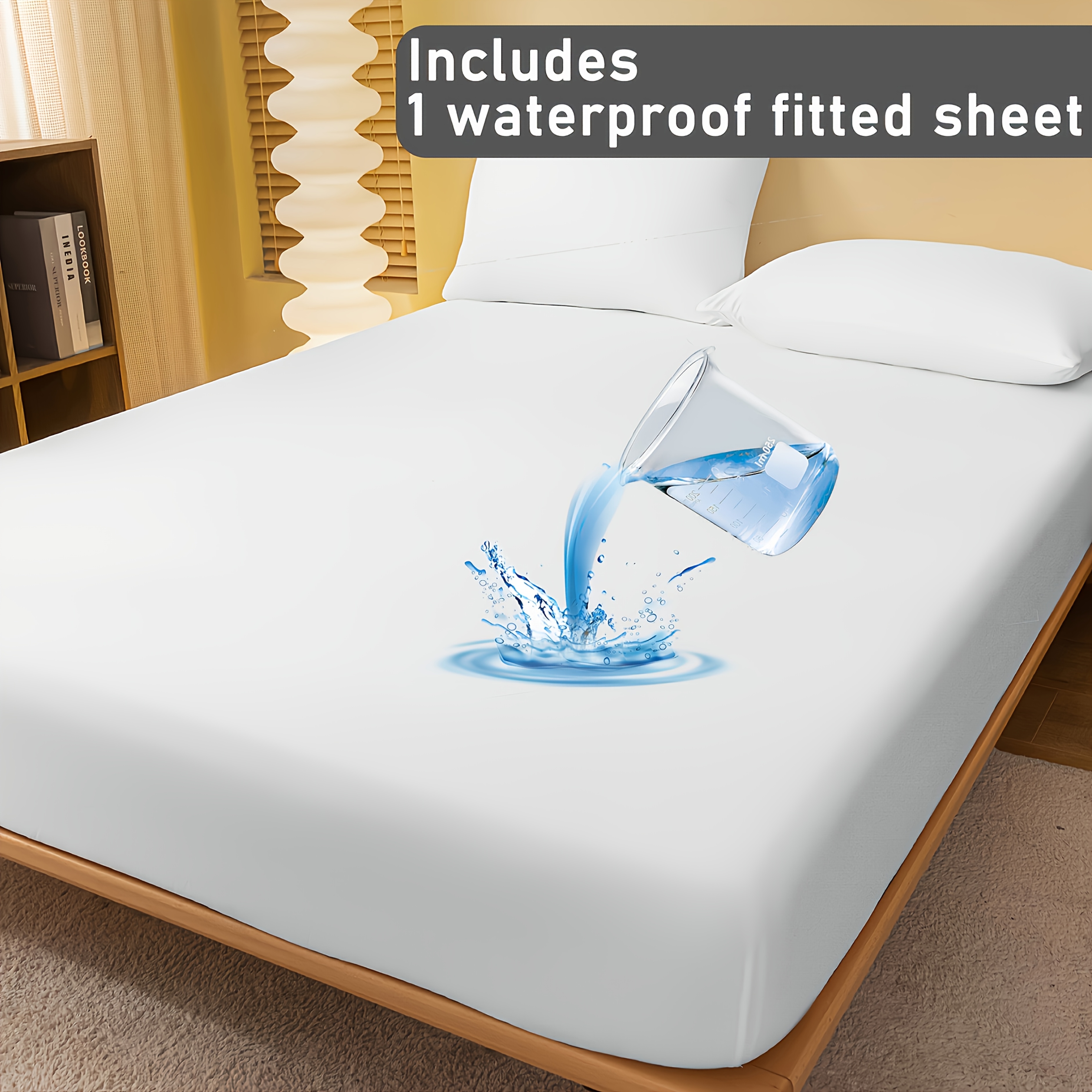 1pc Waterproof Fitted Sheet, Comfortable And Breathable, Comfortable Multifunctional Waterproof Mattress Cover, Suitable For Bedroom, , Apartment, School, Bedding Waterproof Mattress Cover