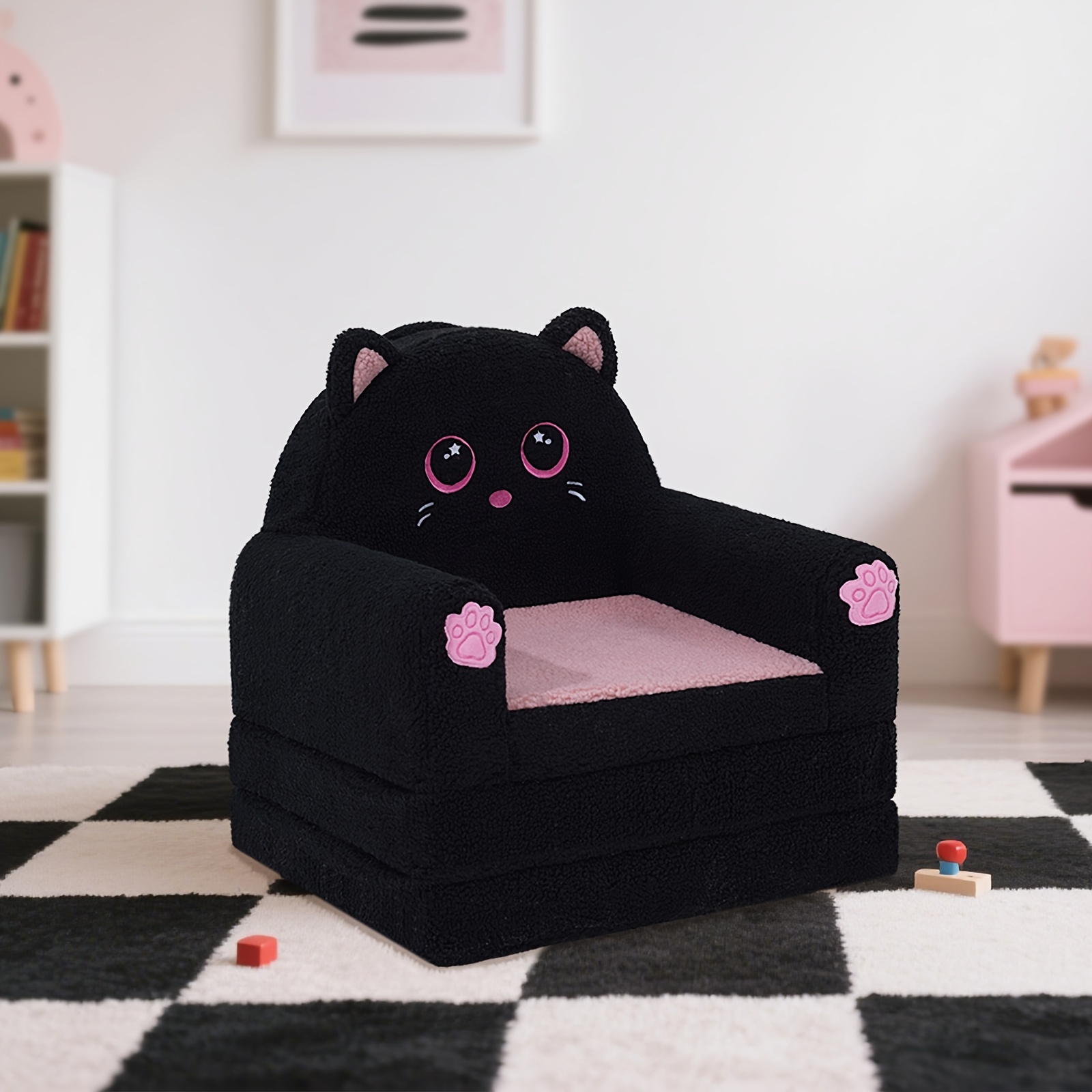 TEMU Foldable Kids Sofa Chair - Ultra Soft Sherpa Toddler Couch 44.5x20.8x15.7 Inches, Space Saving Play Furniture For (machine Washable Cover)