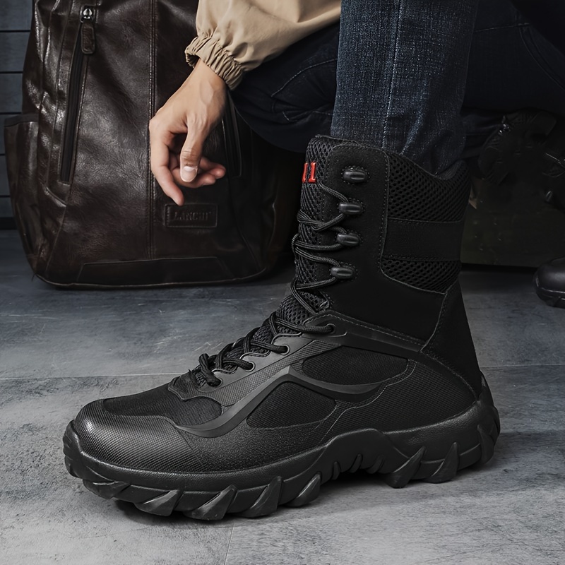 plus size mens solid high top boots with side zipper non slip comfy durable boots for outdoor hiking activities highquality & affordable details 5