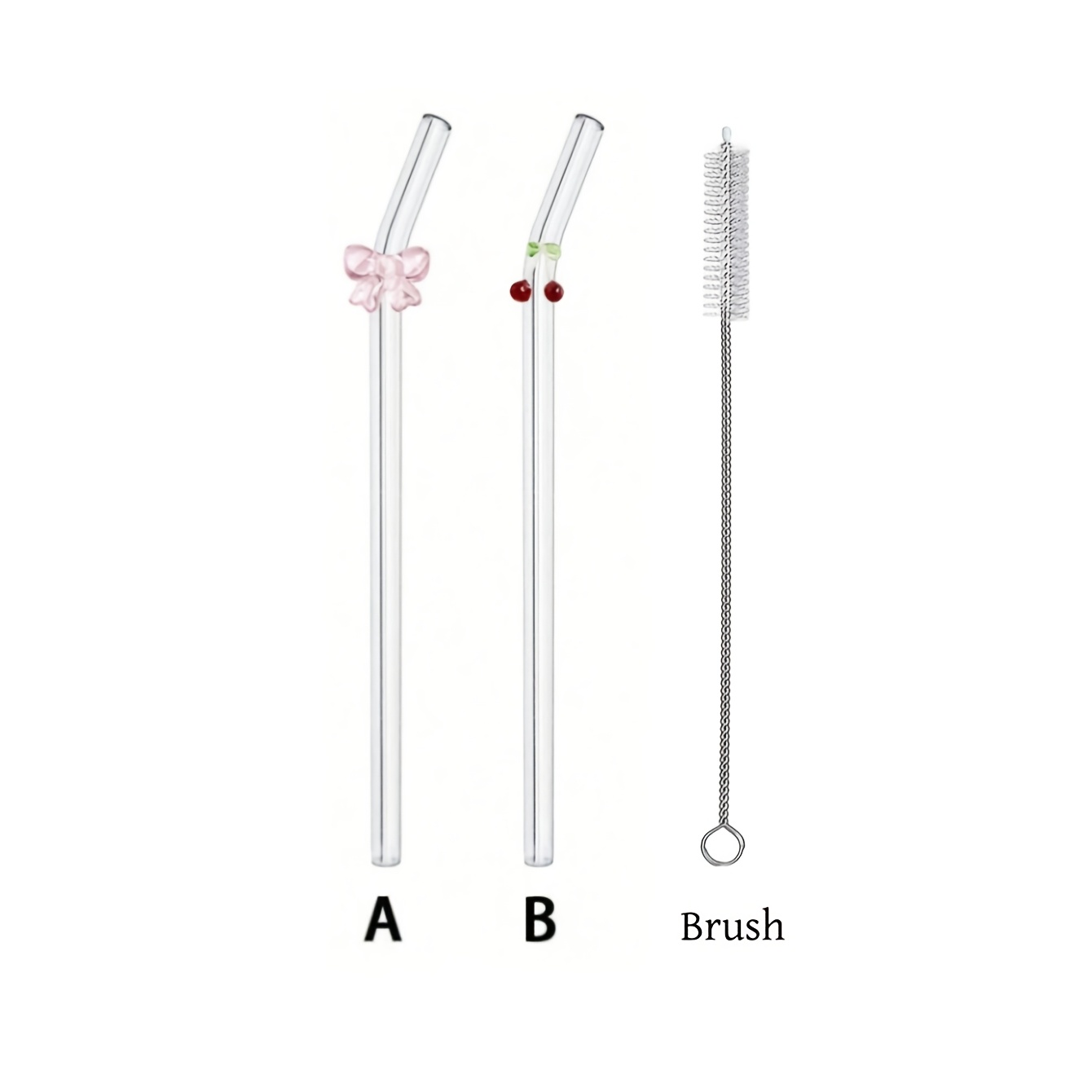 TEMU Cherry And Bow Glass Straw, Cute Cartoon Reusable Straws For Cold Drinks, Fun Themed For Holiday Parties, Valentine's Day Gifts For Her And Him,
