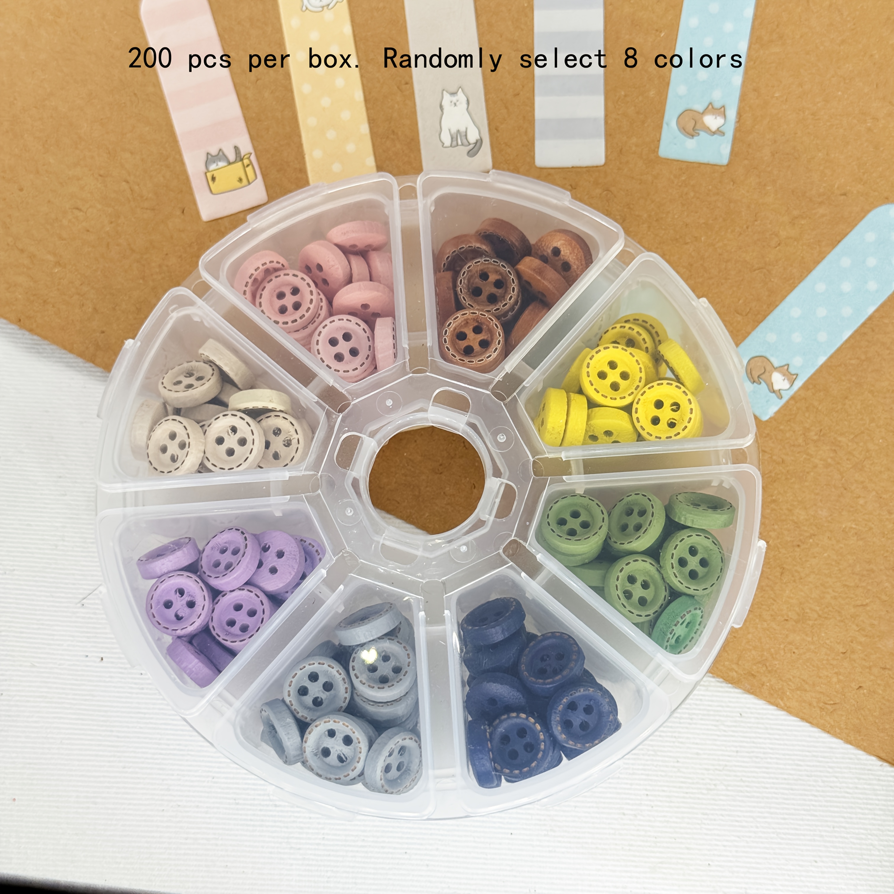 TEMU 1 Doos van 200 stuks, Willekeurig Geselecteerde 8 Kleuren Zonder Dubbele, Kleine Knopen Handgemaakt DIY Decoratieve Kleurrijke Knopen