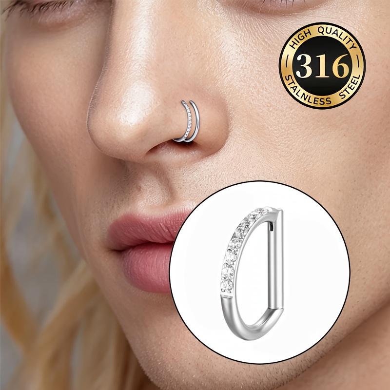 TEMU Bague de nez/boucle d'oreille/bague de lèvre de D tendance pour homme, bijou hypoallergénique en acier inoxydable 316 qui ne se décolore pas,