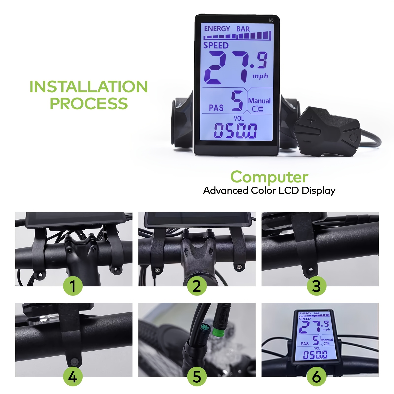 Écran LCD pour Vélo Électrique, Compteur LCD ABS 24V 36V 48V 52V 60V 72V pour Accessoire de Vélo