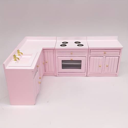 1 12 scale miniature kitchen scene pink and white combination cooking stove model ornaments doll ornaments for photography props