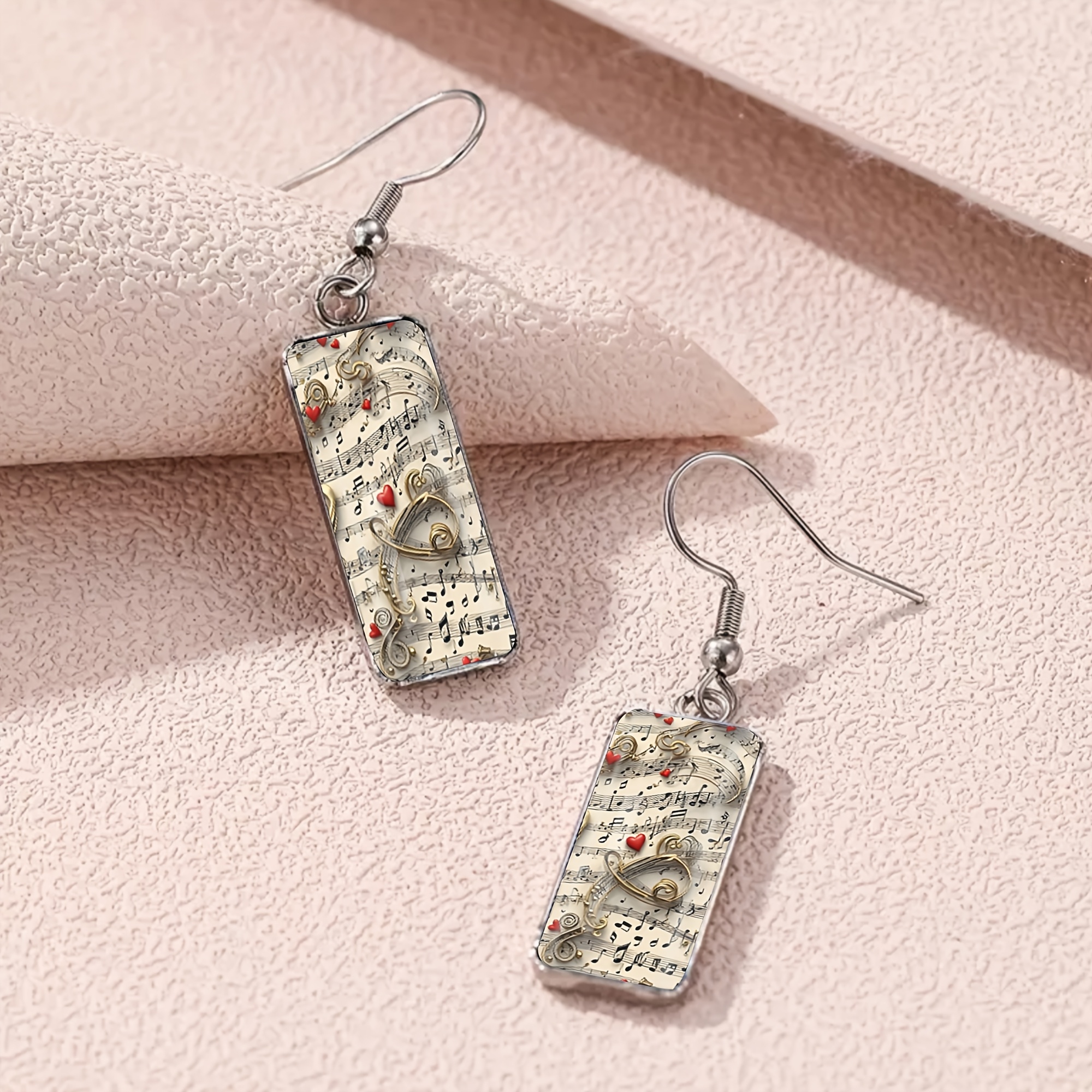 Golden Treble Clef Heart Pattern Long Bar Earrings