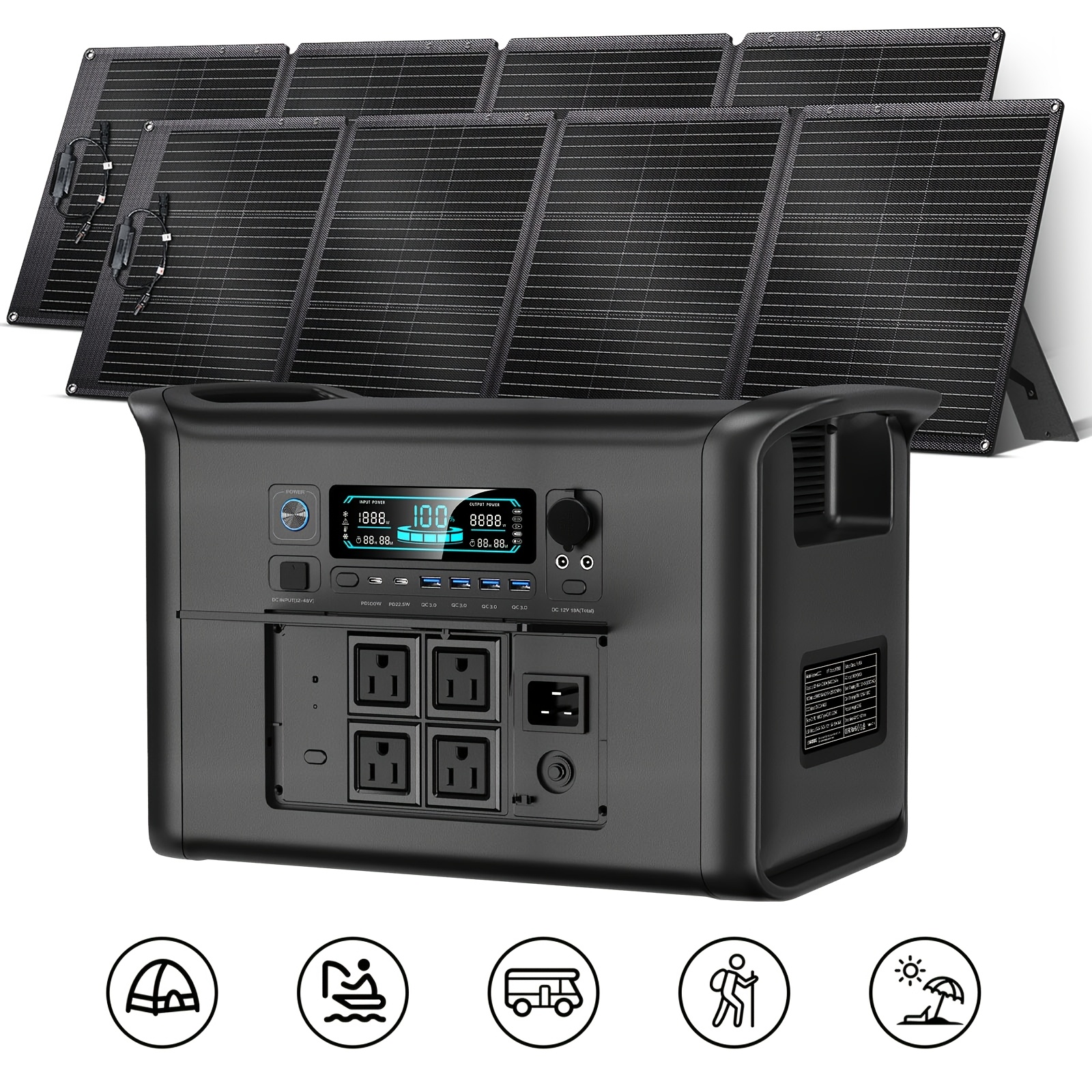 2400W UPS Portable Power Station-2048Wh LIFePO4 Battery with 2x200W  Foldable Solar Panel * 110V/2400* Sine Wave AC Outlet-Solar Generator for *  Outages, Travel Camping, Outdoor Adventure, Vehicle ...