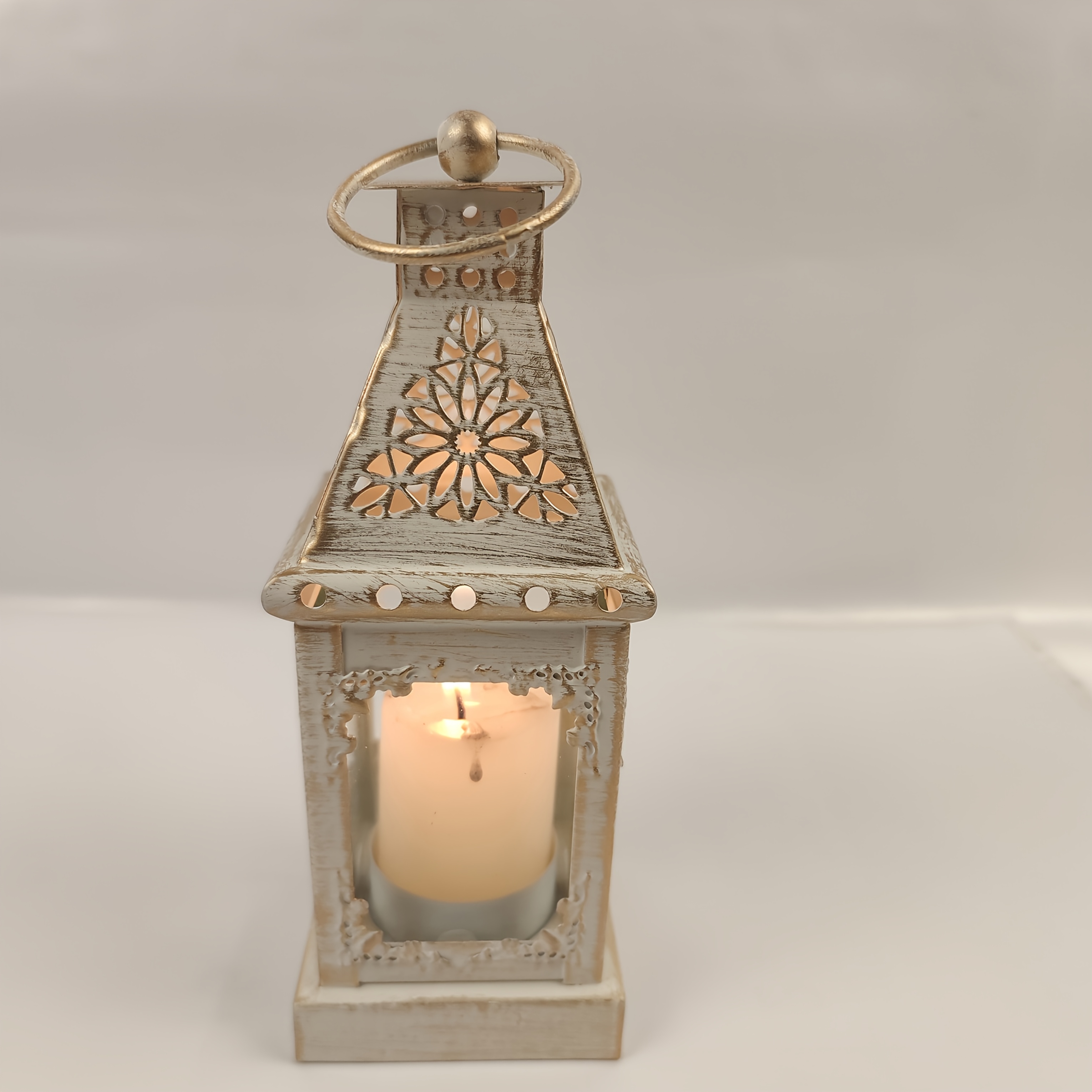 TEMU (product Does Not Contain Candles) 1pc Brushed Golden Small Candlestick Retro Iron Hanging Candlestick Ornaments Glass Windproof. Wedding Home