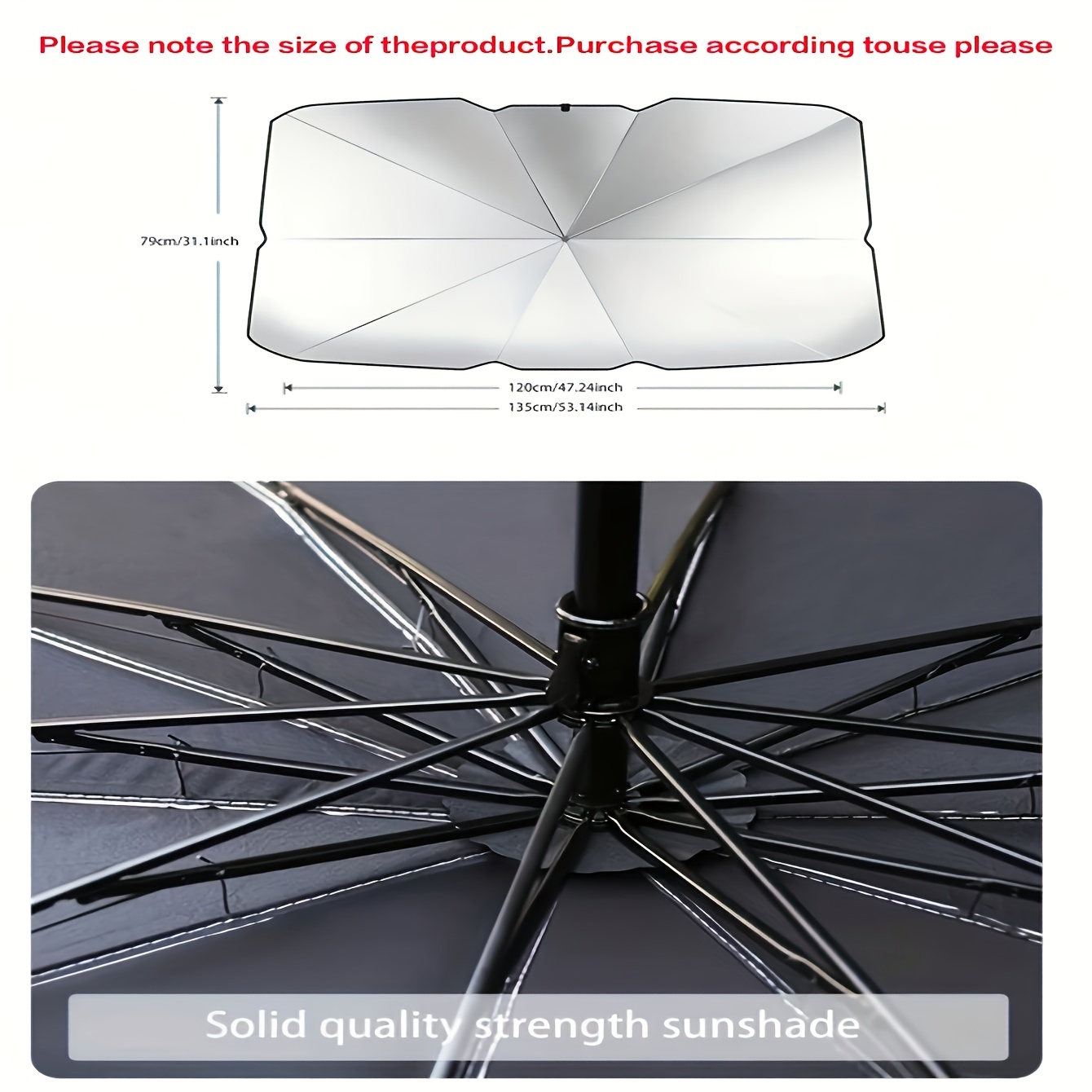 TEMU 1pc Car Sunshade Windshield Sun Visor, Folding Sun Umbrella For Cars, Super Sun Protection And Uv Protection, Silvery Sun Visor