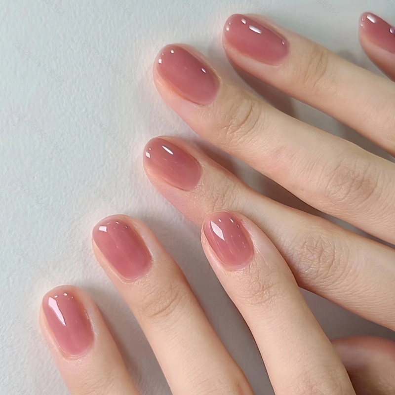 48pcs Short Square Pink Glossy Press-on Nails Set, With Gel And Nail File - Sweet Pink Solid Color , Suitable For Women And