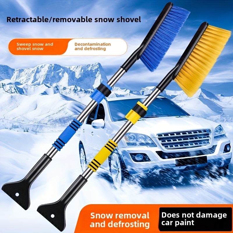 

1pc 3-in-1 Telescopic Snow Shovel For Suv - Abs Ice Scraper With Brush And Shovel, Retractable Tool, Non-slip Grip, Car Paint Safe, Yellow