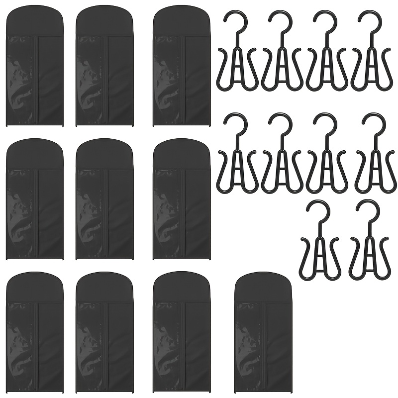 TEMU 20pcs Wig Storage Bag Set, Suitable For Organizing And Storing Hair Accessories - Includes 10 Black Bags Over 60cm In Length And 10 Wig Hangers,