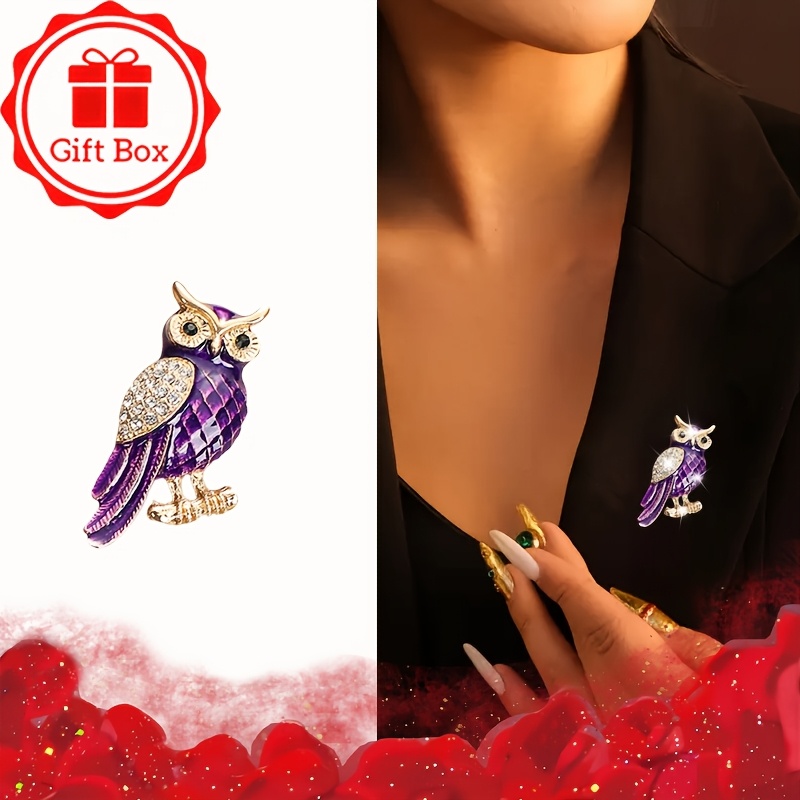 TEMU 1pc 18k Golden Plated Classic Owl Brooch With Gift Box, Perfect For Christmas, Valentine's Day, And Gifting