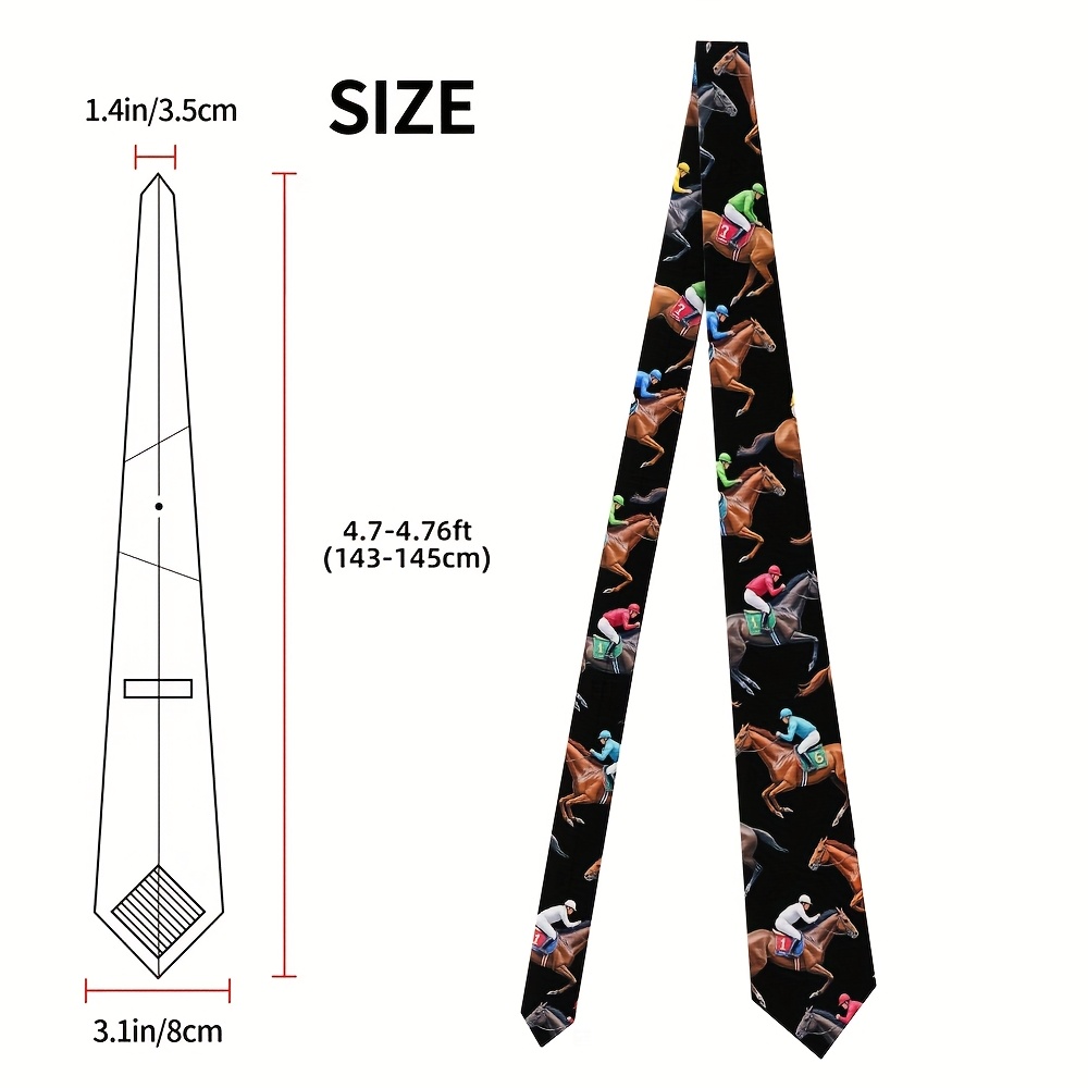TEMU 1pc Racing Horses Design Men's Tie - Vibrant Colorful Horse & Pattern, Durable Polyester, 2400- Fabric For Seasonal Parties, Gift, Graduation,