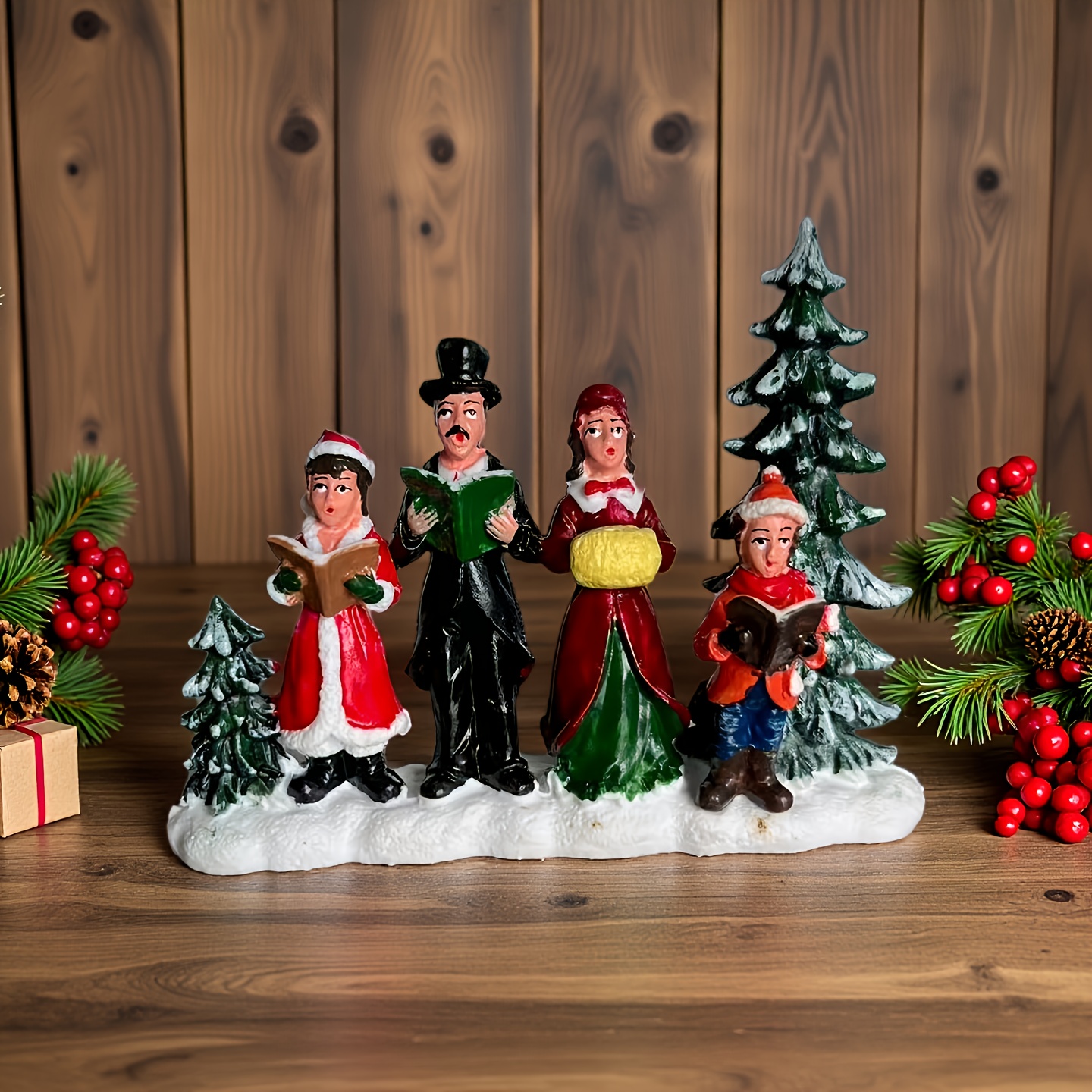 TEMU 1pc A Family Of 4 Singing Under The Christmas Tree Statue, Christmas Carol Squad, Christmas , Edge Of , Pvc Soft Plastic Christmas Decorations,