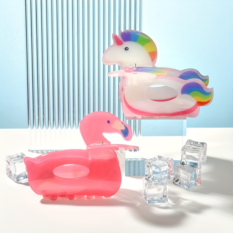 

Bofeiya Acrylic Unicorn & Flamingo Hair Clip, Cute Minimalist Cartoon Style, , Large Size, Fashion Accessory, 2 Styles