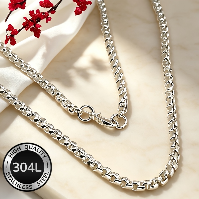 TEMU Collana unisex 1 pz che non sbiadisce mai, realizzata in acciaio inossidabile 304L - Ipoallergenica e che non sbiadisce, catena con ciondolo e