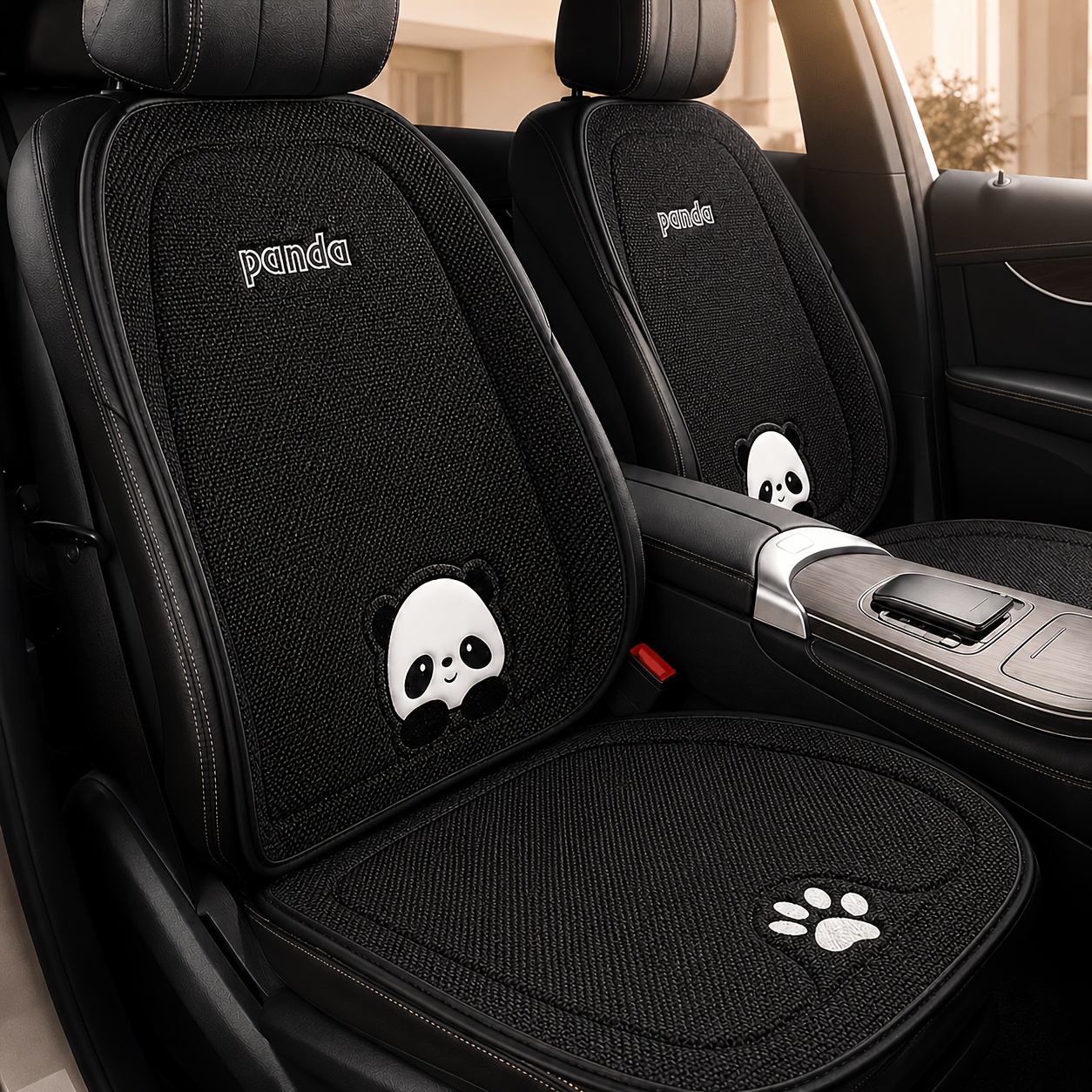 TEMU Parure de housses de siège multi-pièces pour places , housse de siège à motif panda vibrant 2025, coussins de voiture de dessin couleurs