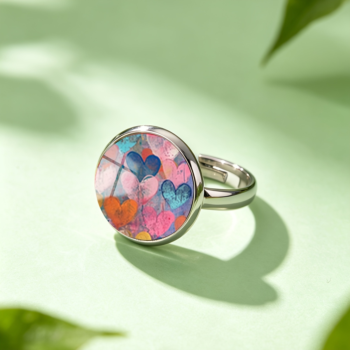 Unisex Multicolor Heart Pattern Stainless Steel Ring