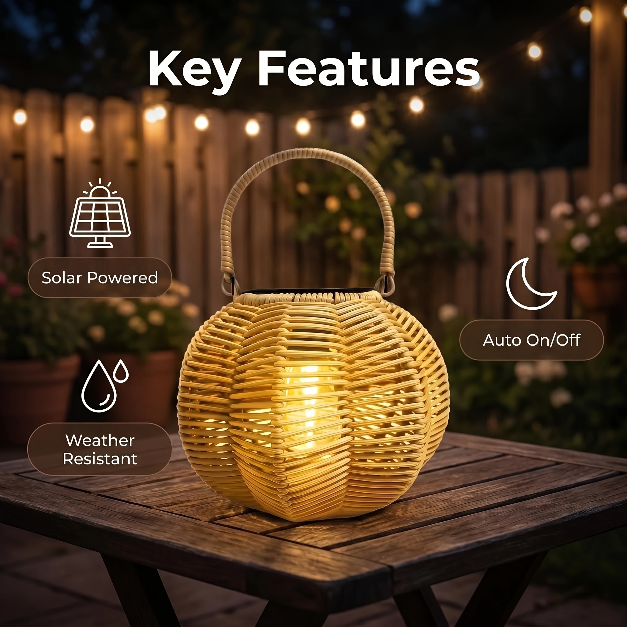 Outdoor Hand-Woven Solar Lantern with Handle, Hanging & Standable Solar Garden Decor Light, Perfect for Courtyard, Patio, Porch, Lawn, Pathway, Wedding and Home Decoration