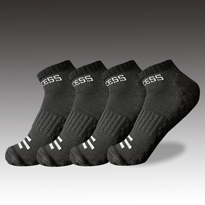 4 Pairs Of /summer Breathable Sweat-absorbing Minimalist Letter-patterned Towel-bottomed Unisex Short Socks, Versatile For Daily Wear. Suitable For With Family And Colleagues
