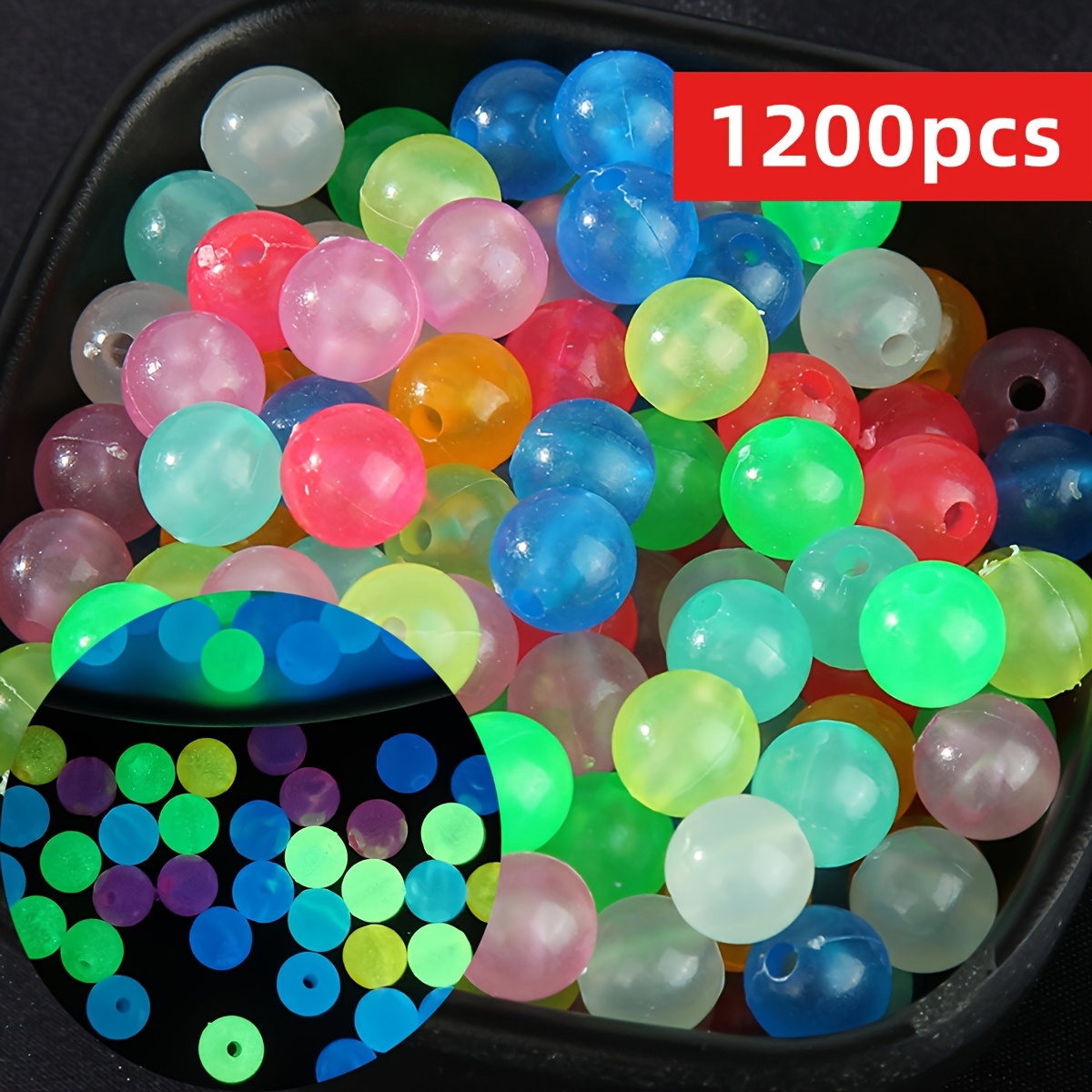 E-shop 1200/600 Stück 6 mm leuchtende, mehrfarbige, lose Perlen in zufälligen Farben, für DIY-Armbänder, Halsketten, Anhänger, Weihnachtsschmuck,