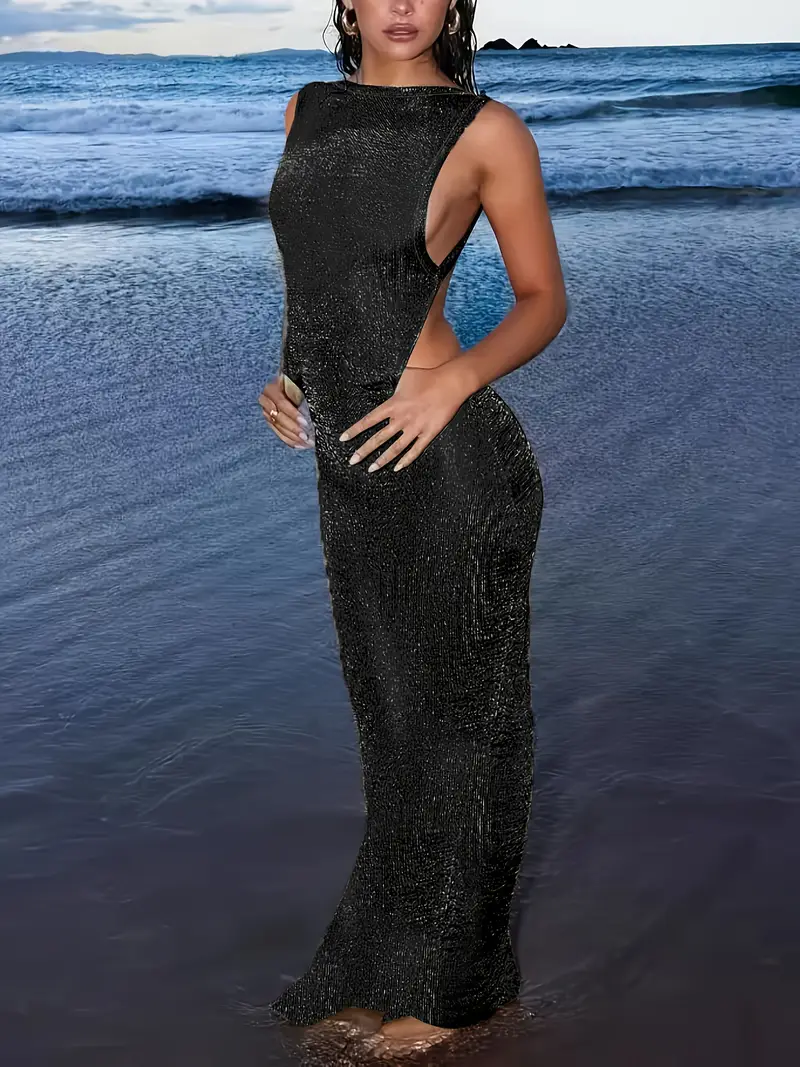 Fashionable and * Sheer Backless Spaghetti Strap Body-hugging Hip-hugging Slit Back Dress, Suitable for Seaside Beach * and Couples' Daily Da Fashionable and * Sheer Backless Spaghetti Strap Body-hugging Hip-hugging Slit Back Dress, Suitable for Seaside Beach * and Couples' Daily Da