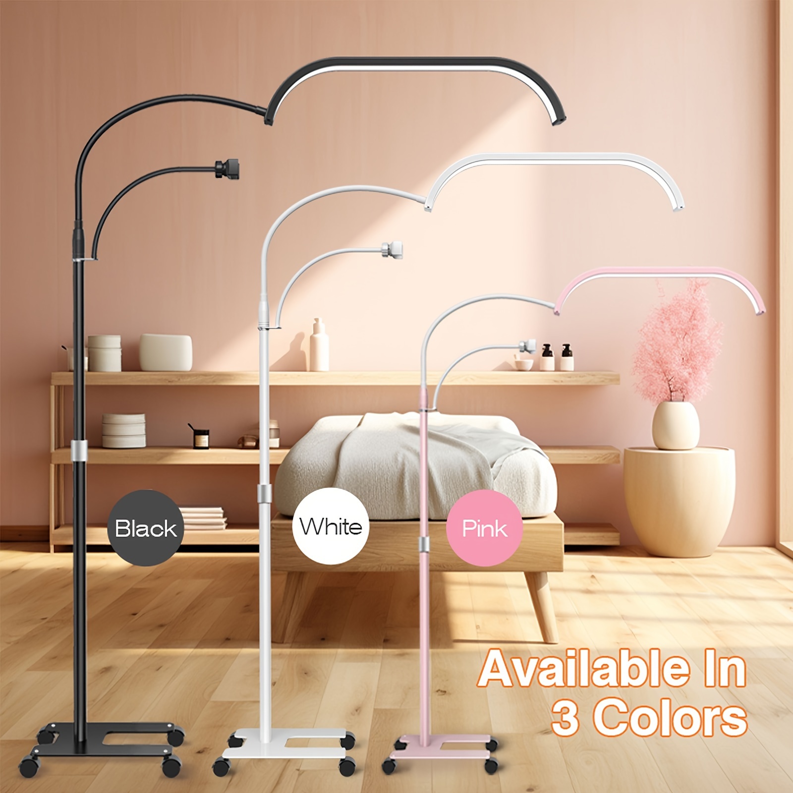 

With Pulley Base, Half-moon Floor Light, Nail Technology Light For Nail Studio, With Remote Control And Mobile Phone Stand, Adjustable Brightness For Facial Treatment Of Eyelash Tattoos