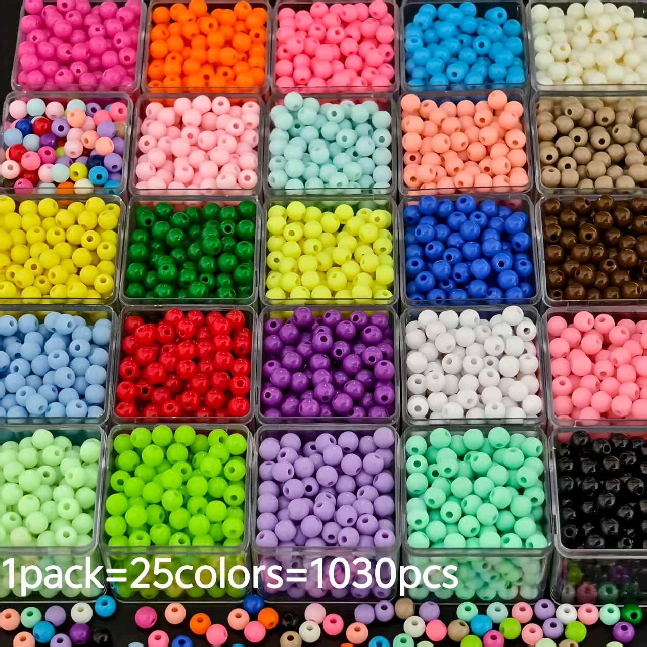 Image of 1030pcs 6mm 25- Natural Round Acrylic Beads, Suitable For Handmade Making, Bracelets, Phone Charms, Necklaces, Craft Material Decorative Beads