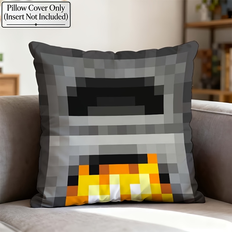 TEMU 1pc Pixel Theme Design Printed Pillowcase, Fiber, Suitable For Sofa Decor, Zipper Closure And Machine Washable, Home Decoration And Gift (pillow