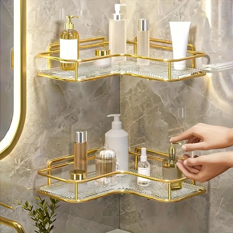 

Luxury Triangular Bathroom Corner Shelf - Wall-mounted Storage Rack For Cosmetics & Essentials, Space-saving Organizer Bathroom Decor And Accessories Bathroom Organizers And Storage