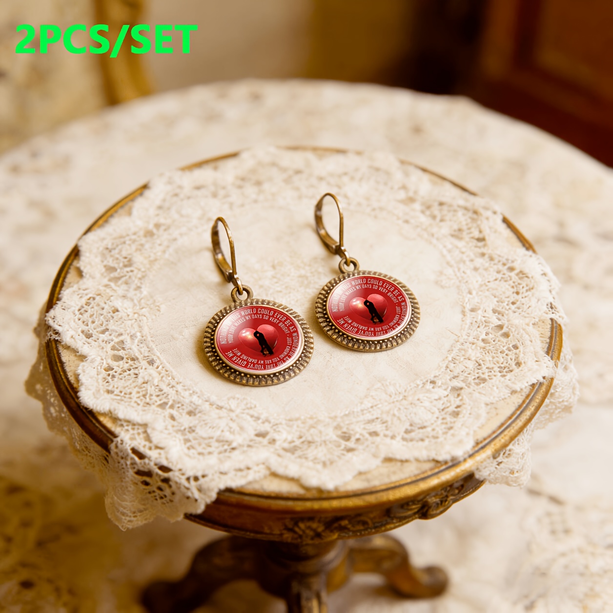 2pc Classic Heart Pattern Pendant Earrings Set