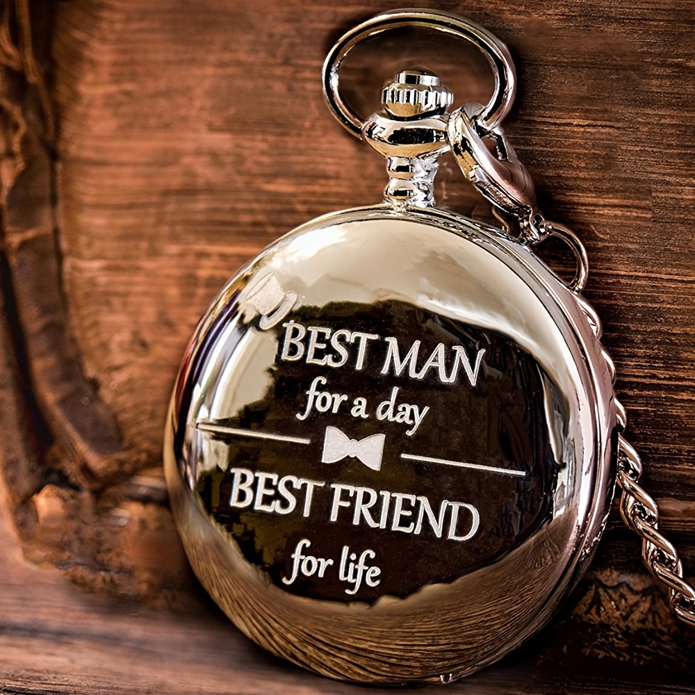 TEMU Retro-style "best " Quartz Pocket Watch - , Metal Case, Digital Screen, Not Waterproof - For Groomsmen &