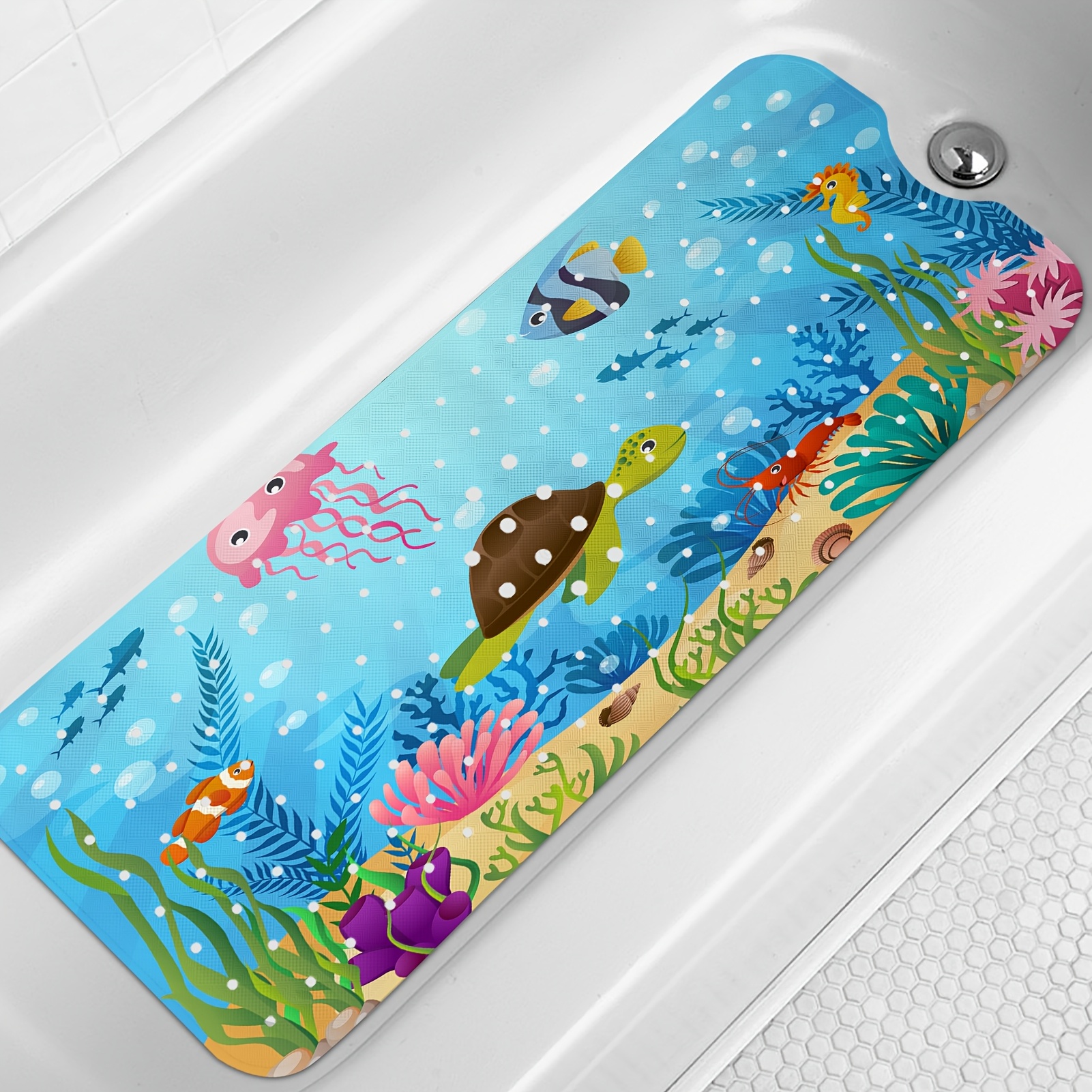 TEMU Sea Turtle Bathtub Mat, Bath Mats For Bathroom Non-slip With Drain Holes And Suction Cups, Machine Washable (40 X 16 Inch)