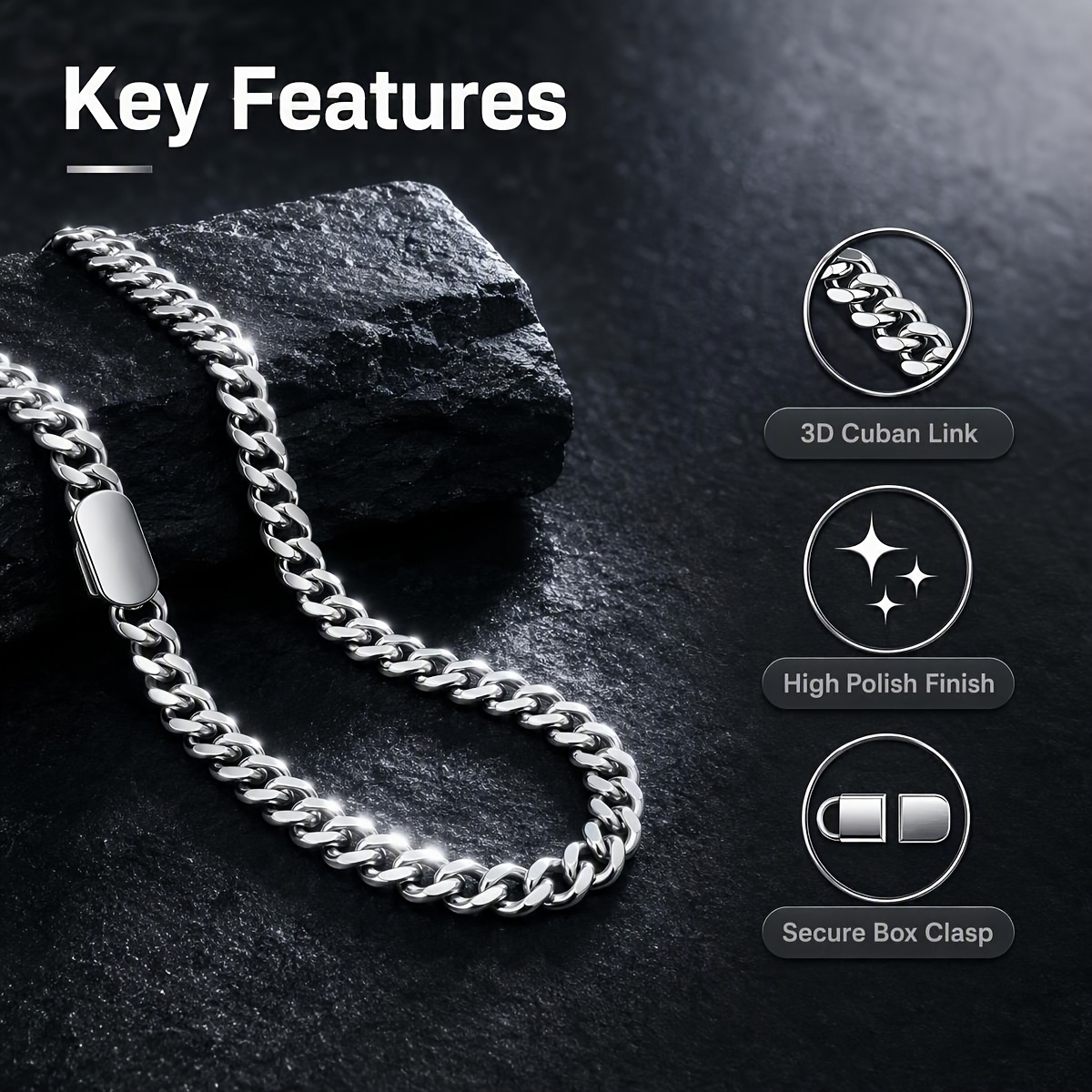 Men's Polished Stainless Steel Cuban Link Chain Necklace