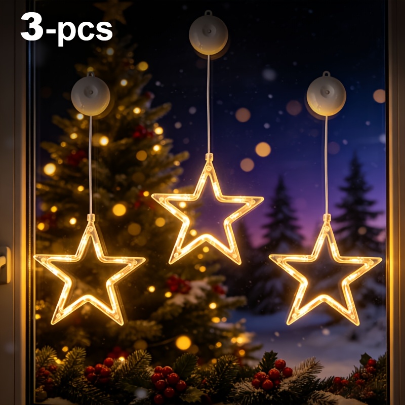 TEMU 3-pack Christmas Suction Cup String Lights, Battery Operated Window Curtain Lights (battery Not Included), Indoor Festive Hanging Lamp, Xmas New
