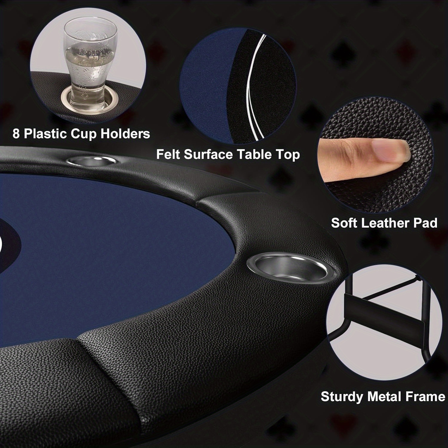 8-Person Folding Poker Table with Padded Guardrails & Cup Holders