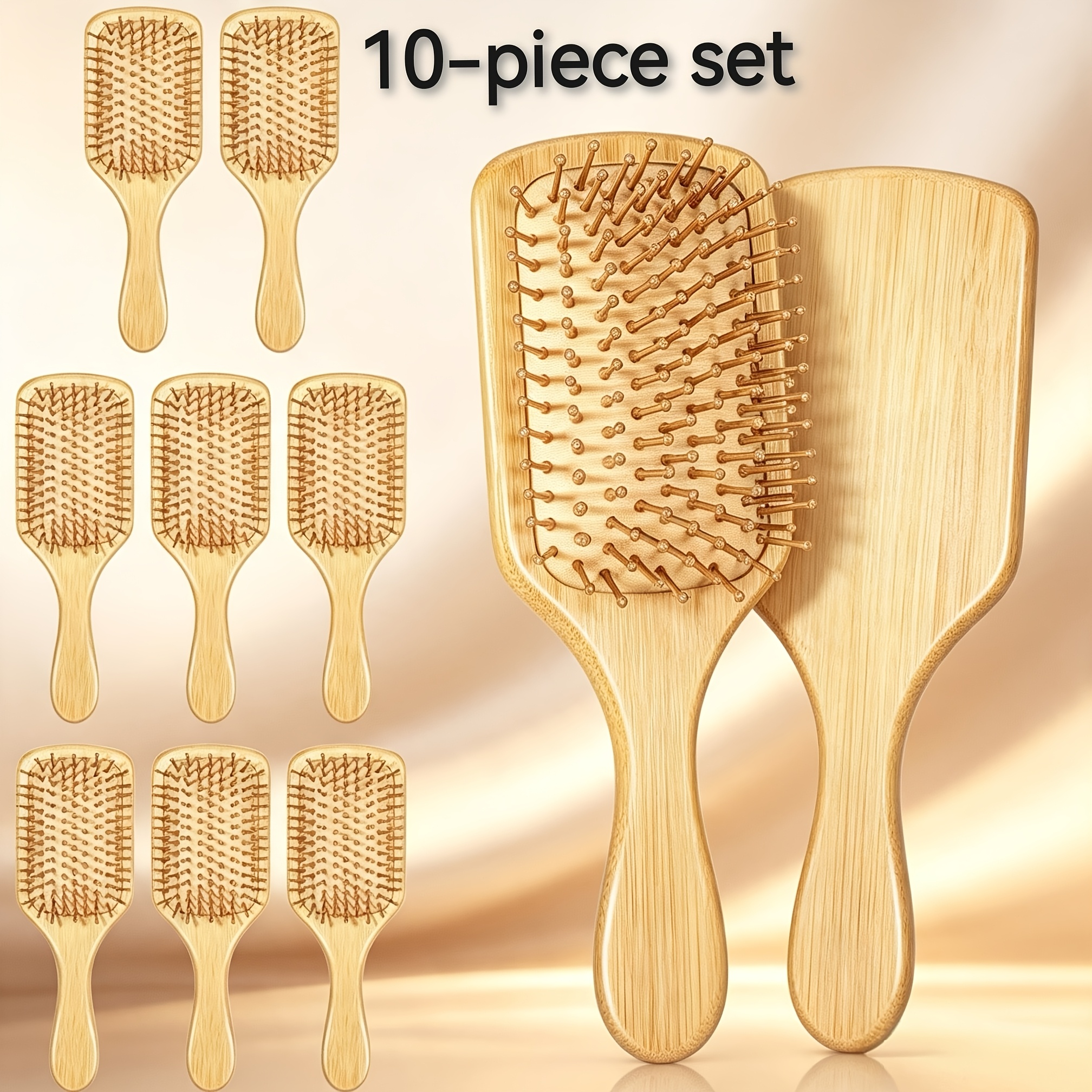 TEMU Set di 10 spazzole per capelli con in bamb羅, imbottito antistatico districante, spazzola per capelli asciutti e bagnati per , rimozione di , dei