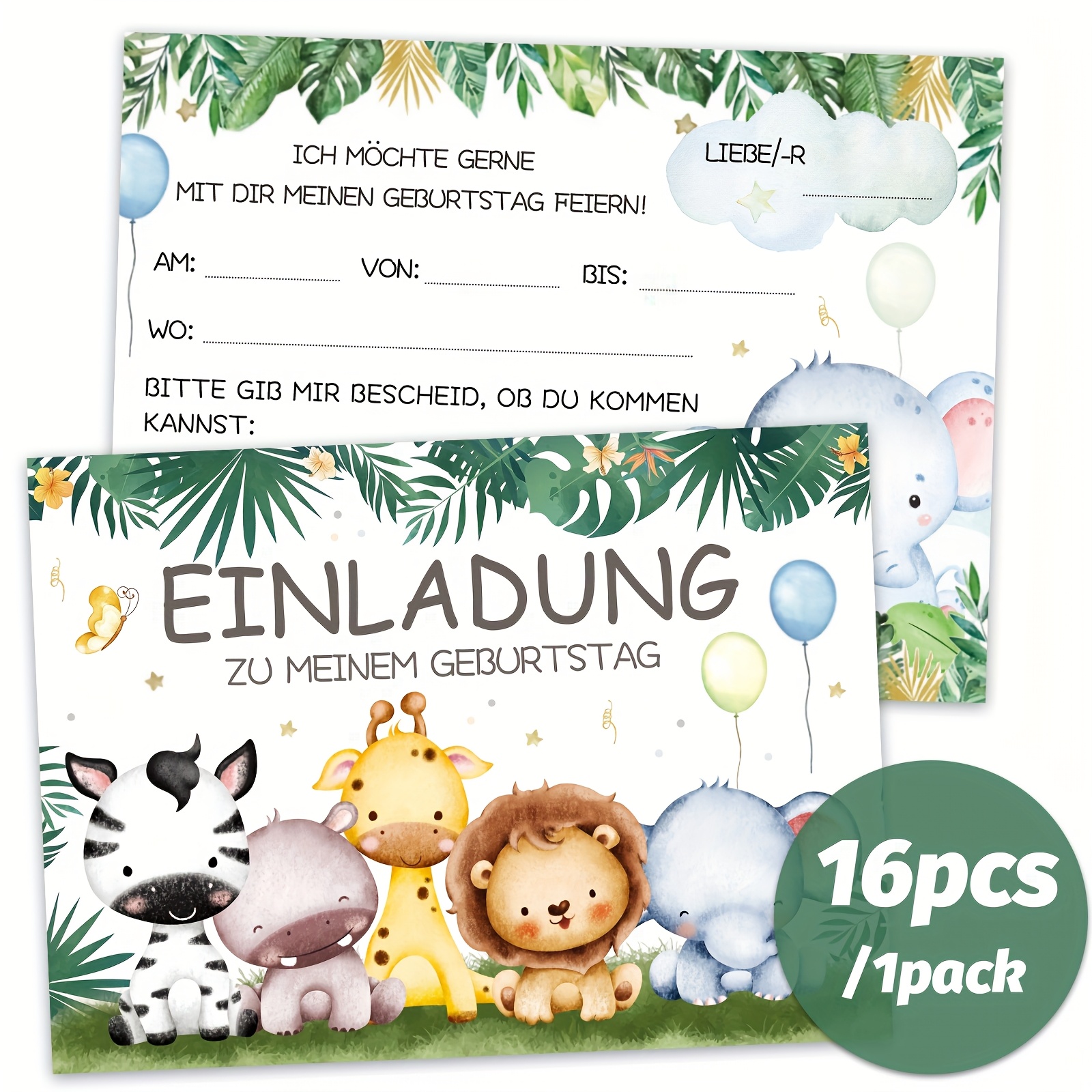 Image of 16pcs Cute Wildlife Invitation Cards - Colorful Birthday And Party Invitations With Wildlife Themes - Perfect For Birthday Parties, Animal Themed Parties, And Nature Parties